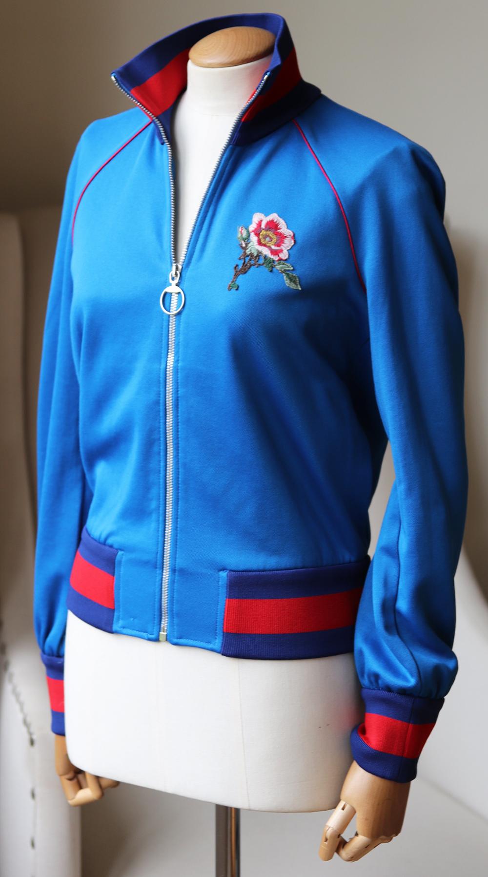 Blue Gucci Appliquéd Satin-Jersey Bomber Jacket 