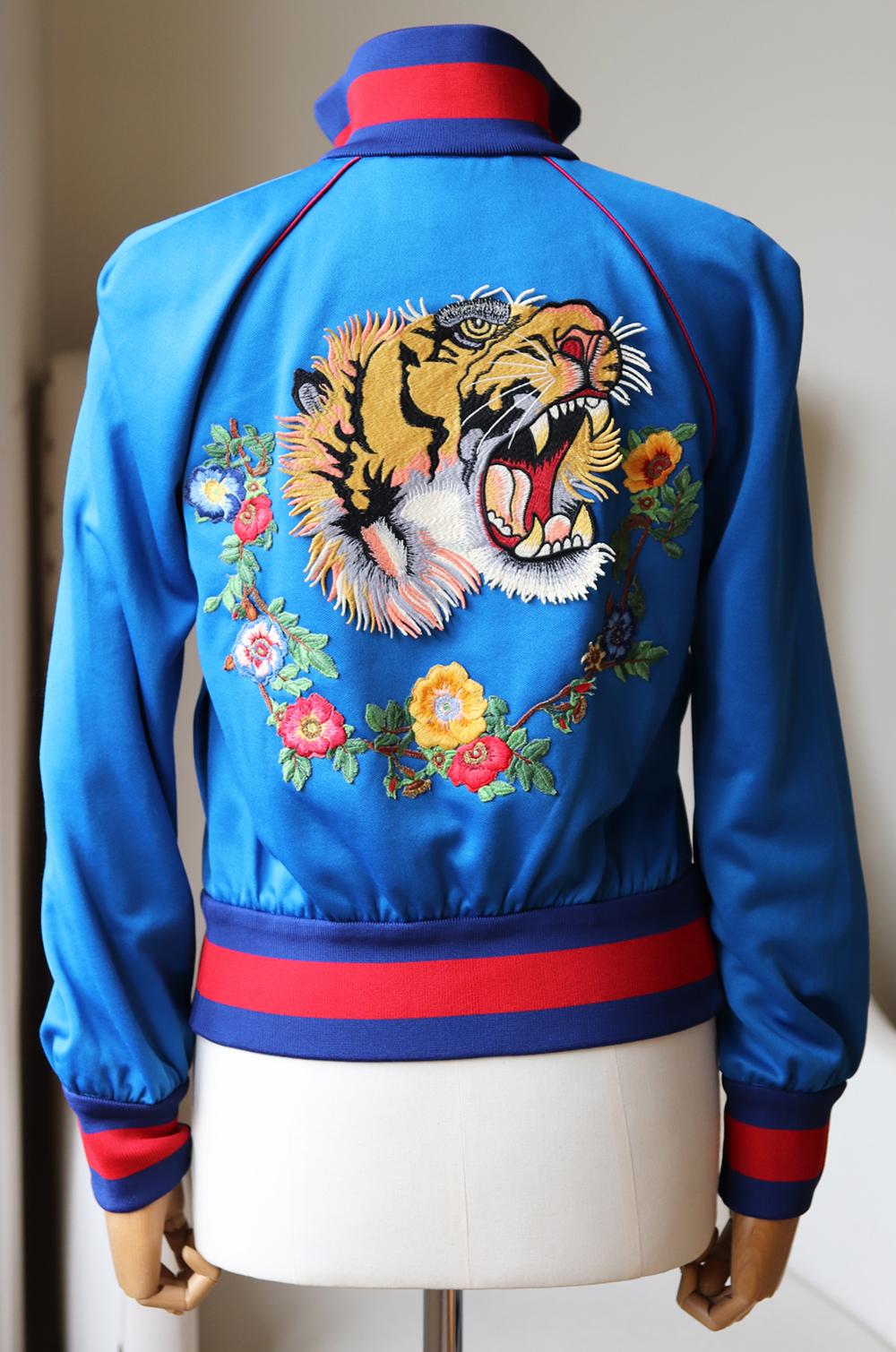 Gucci Appliquéd Satin-Jersey Bomber Jacket  In Excellent Condition In London, GB