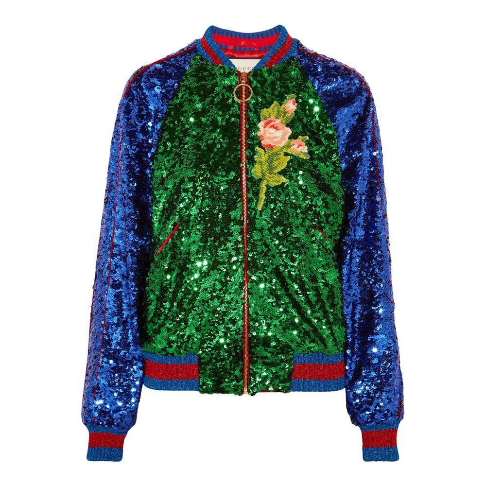 GUCCI Appliquéd Sequinned Tulle and Satin Bomber Jacket IT38 US 2-4 For Sale
