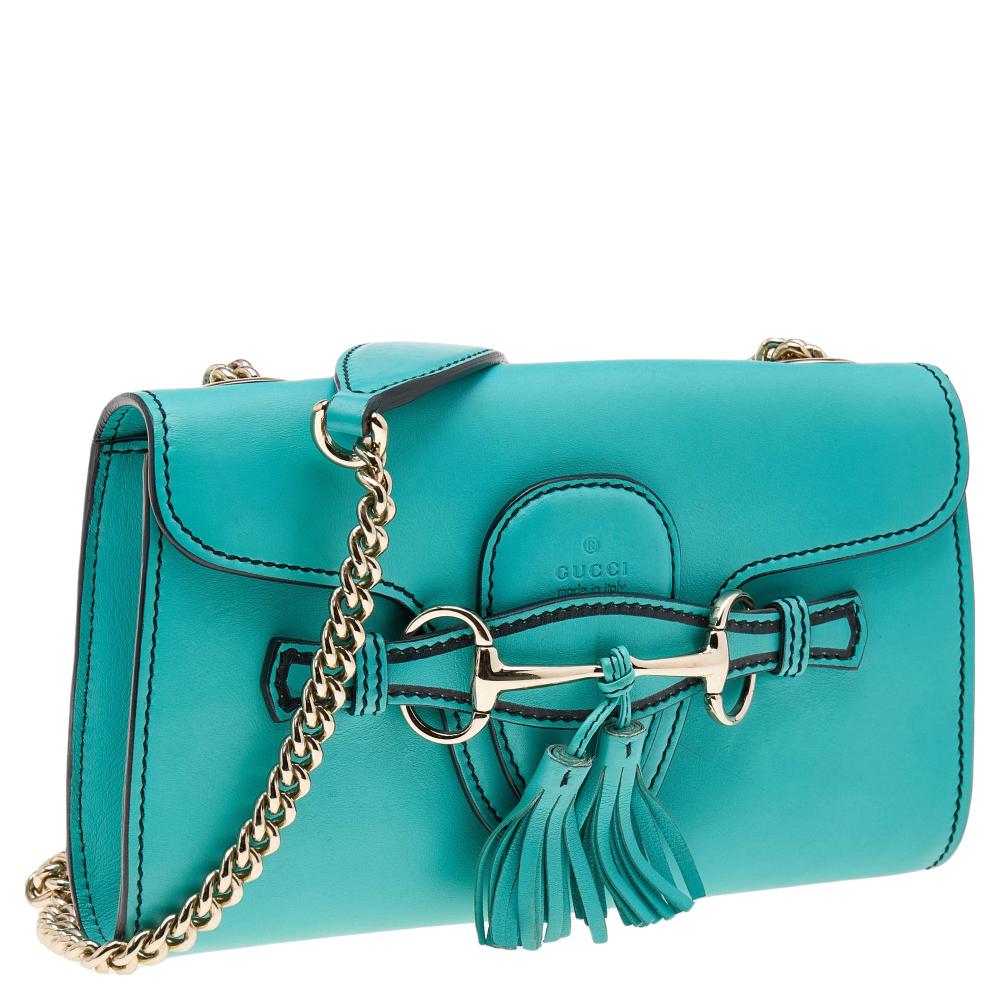 Gucci Aqua Blue Leather Small Emily Chain Shoulder Bag 3