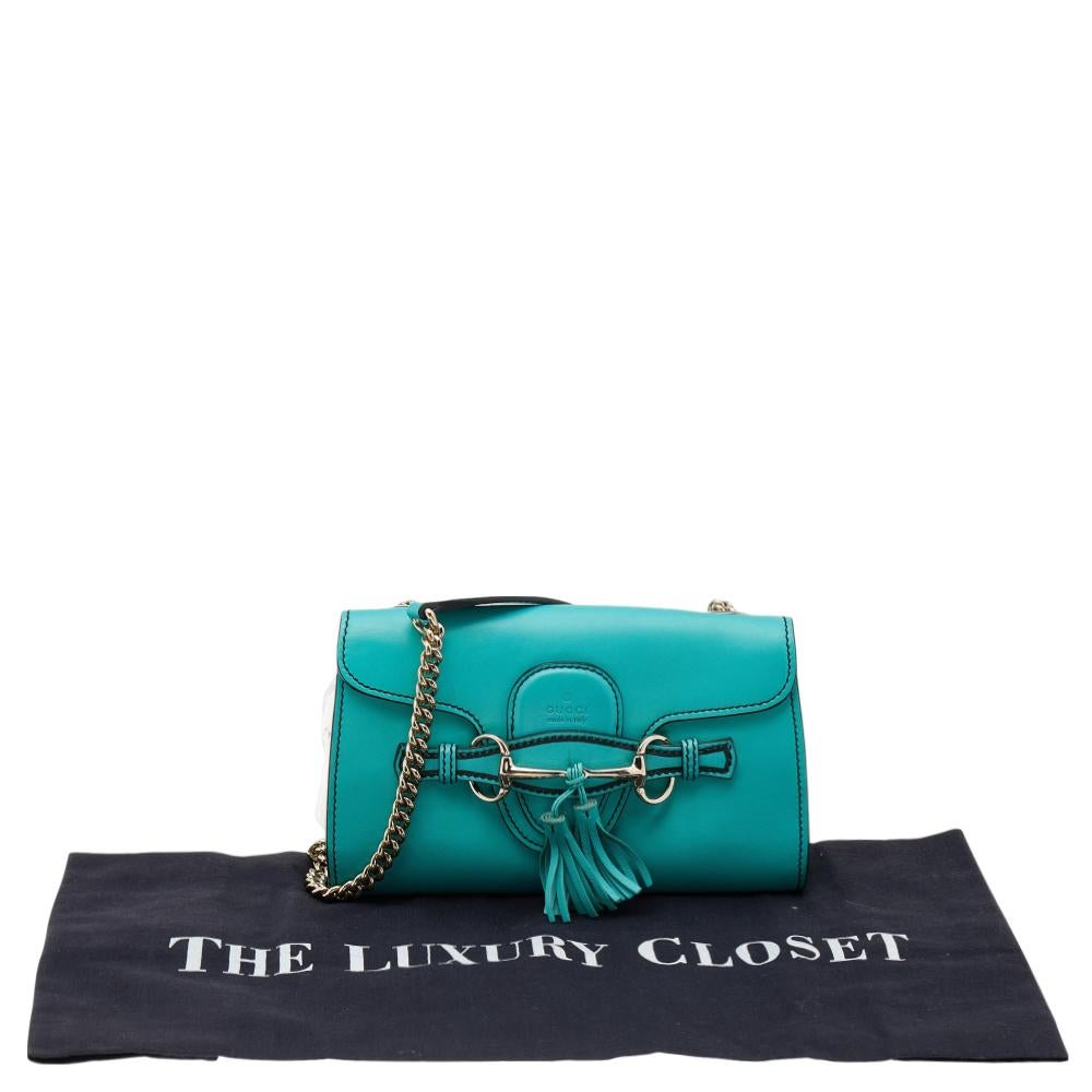 Gucci Aqua Blue Leather Small Emily Chain Shoulder Bag 4