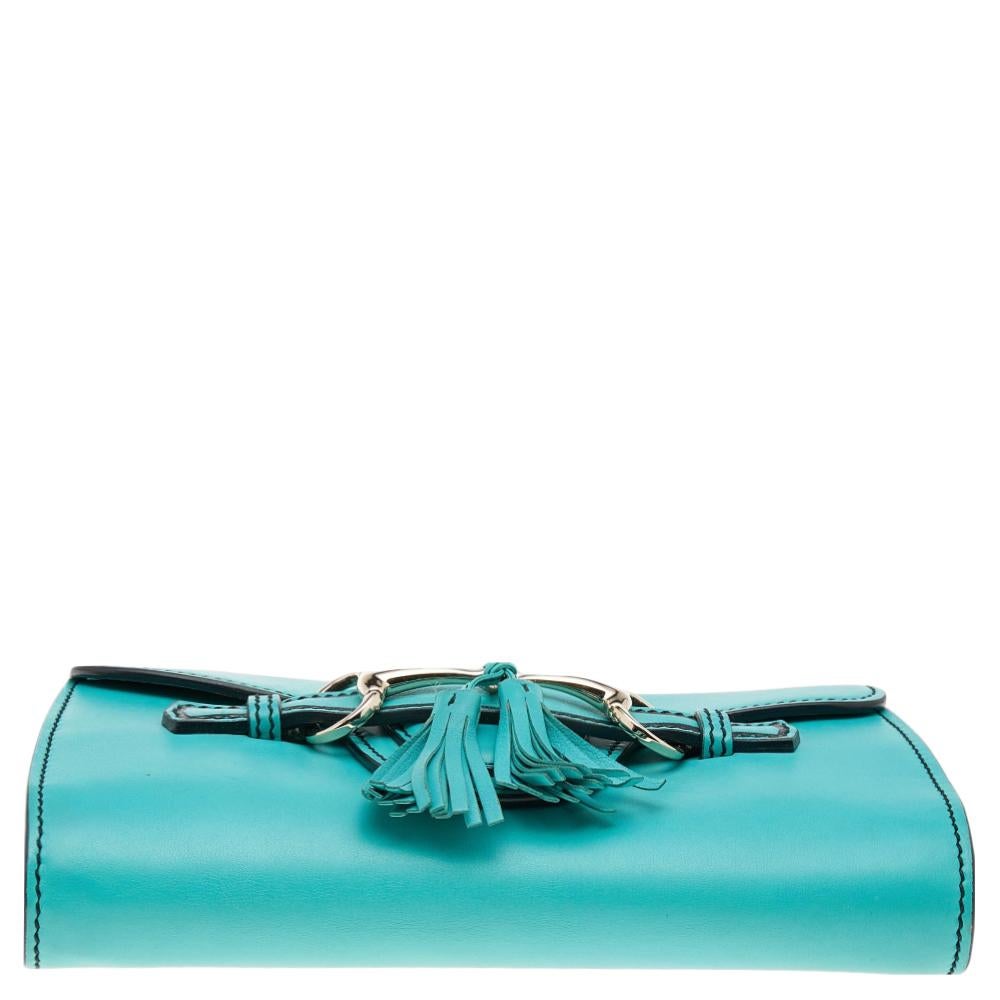Gucci Aqua Blue Leather Small Emily Chain Shoulder Bag 6