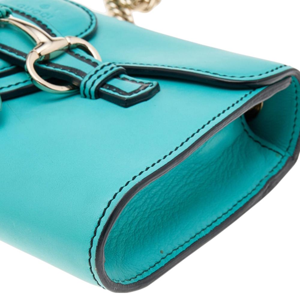 Women's Gucci Aqua Blue Leather Small Emily Chain Shoulder Bag