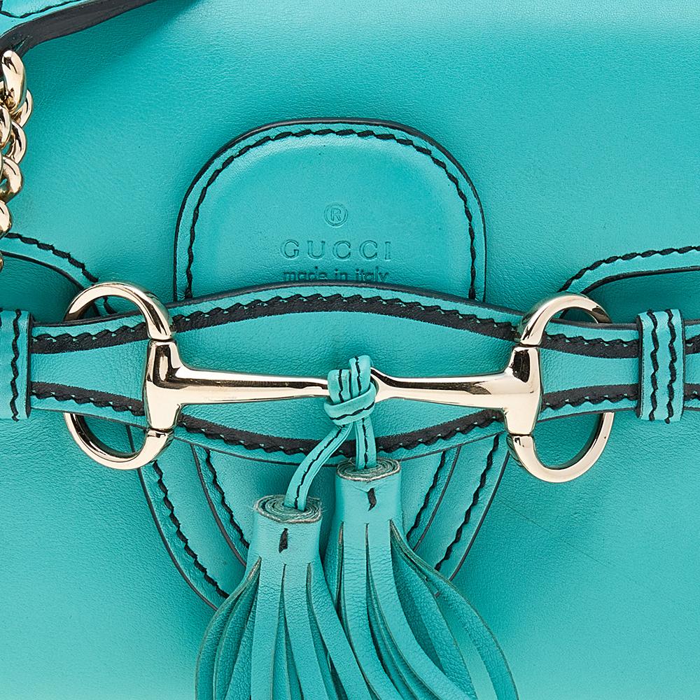 Gucci Aqua Blue Leather Small Emily Chain Shoulder Bag 1