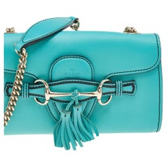 Gucci Aqua Blue Leather Small Emily Chain Shoulder Bag