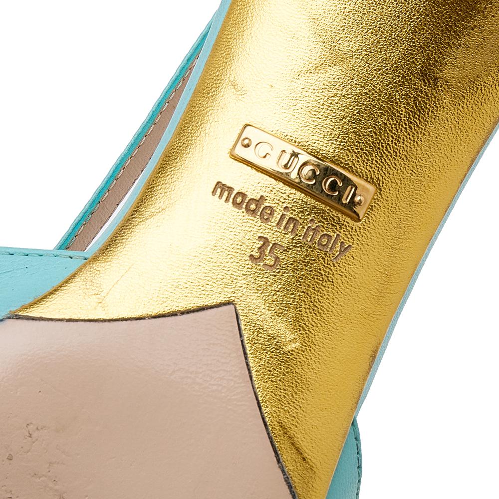 Gucci Aqua Blau Leder Unia Kirschbaum Bambus Absatz spitze Zehe Pumps Größe 35 im Angebot 3