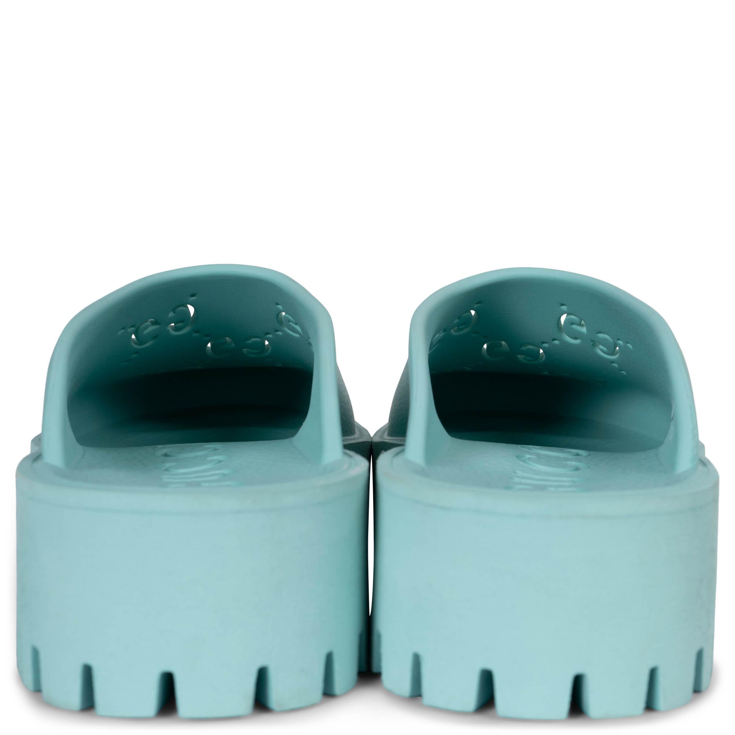 GUCCI bleu aqua caoutchouc ELEA GG PERFORATE PLATFORM CLOGS Chaussures 42 Excellent état - En vente à Zürich, CH