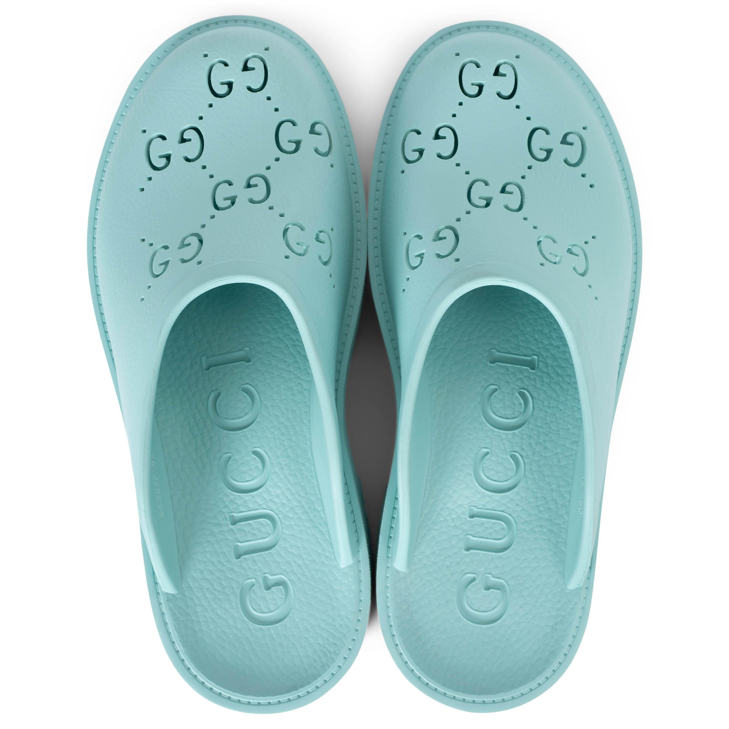 GUCCI bleu aqua caoutchouc ELEA GG PERFORATE PLATFORM CLOGS Chaussures 42 Pour femmes en vente
