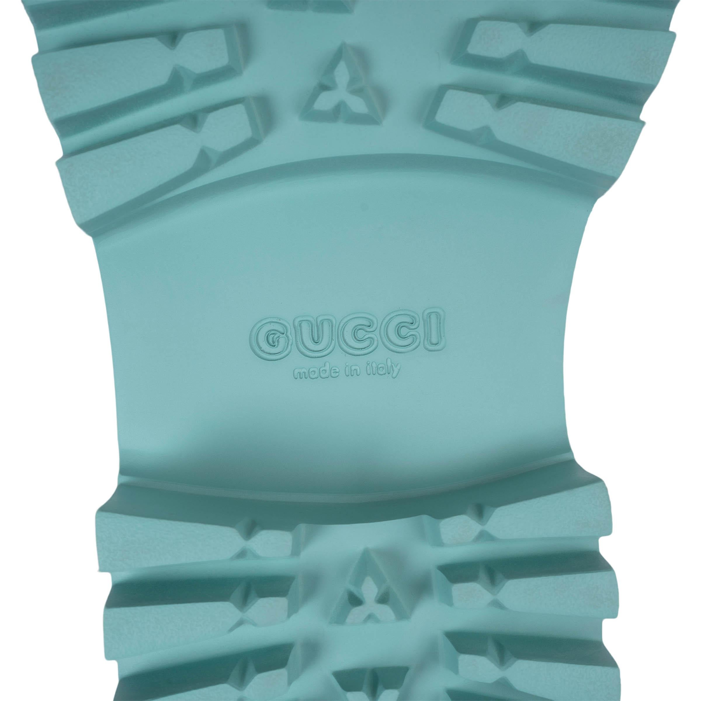 GUCCI bleu aqua caoutchouc ELEA GG PERFORATE PLATFORM CLOGS Chaussures 42 en vente 3
