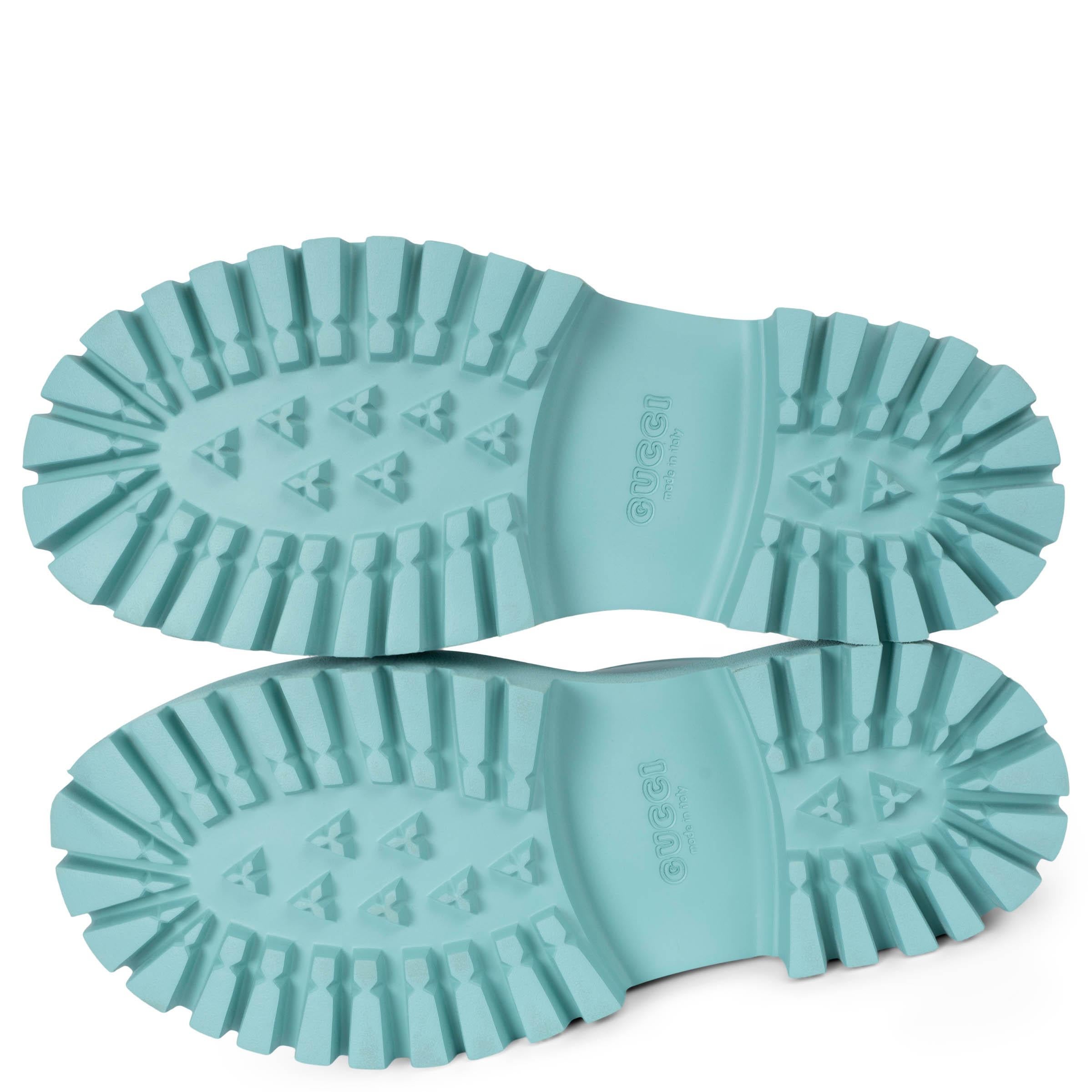 GUCCI bleu aqua caoutchouc ELEA GG PERFORATE PLATFORM CLOGS Chaussures 42 en vente 4