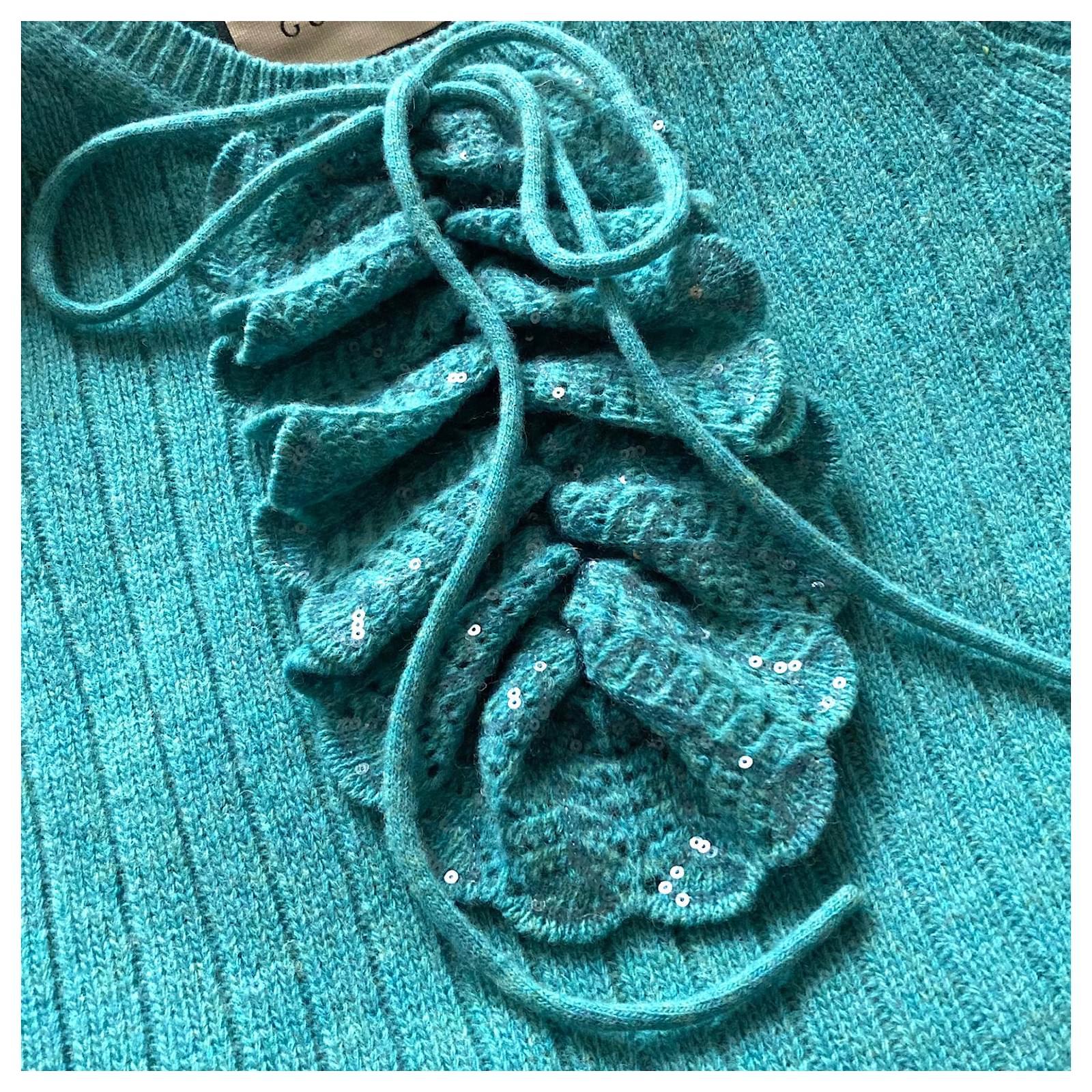 Aqua Gucci - Robe en laine avec nœud à paillettes en vente 2