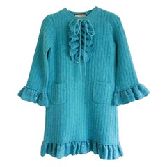 Gucci Aqua Wool Sequin Bow Knit Dress