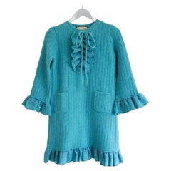 Gucci Aqua Wool Sequin Bow Knit Dress