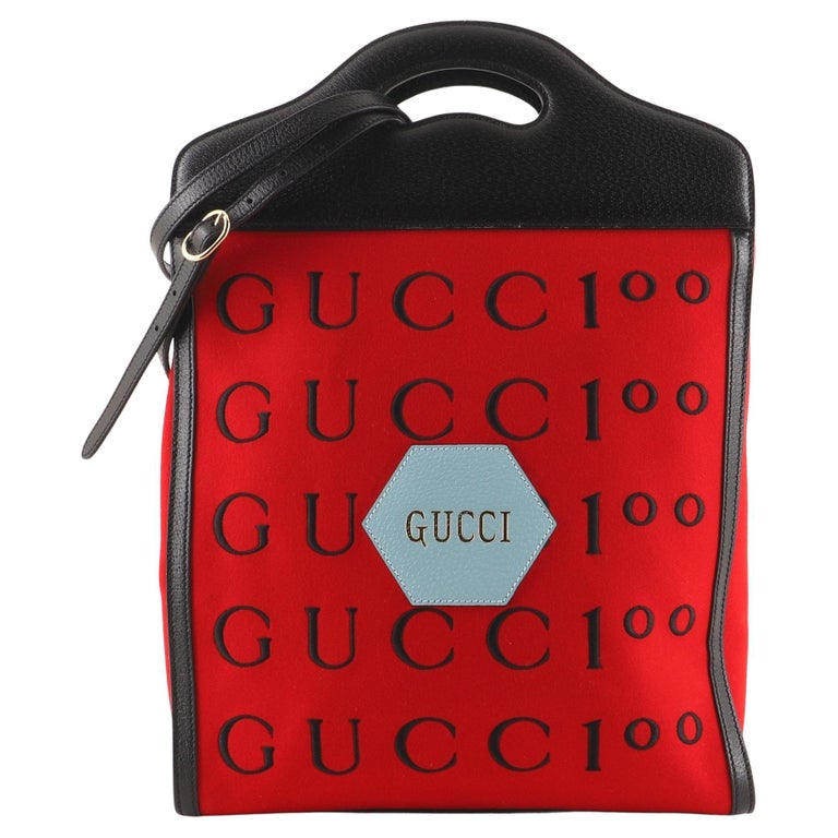 Gucci Aria 100th Anniversary Cut Out Handle Tote Embroidered Felt For Sale  at 1stDibs