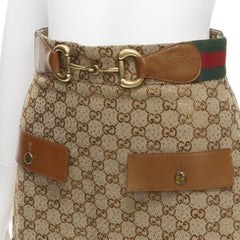 GUCCI Aria GG monogram crystal brown leather horsebit A-line midi skirt IT38 XS