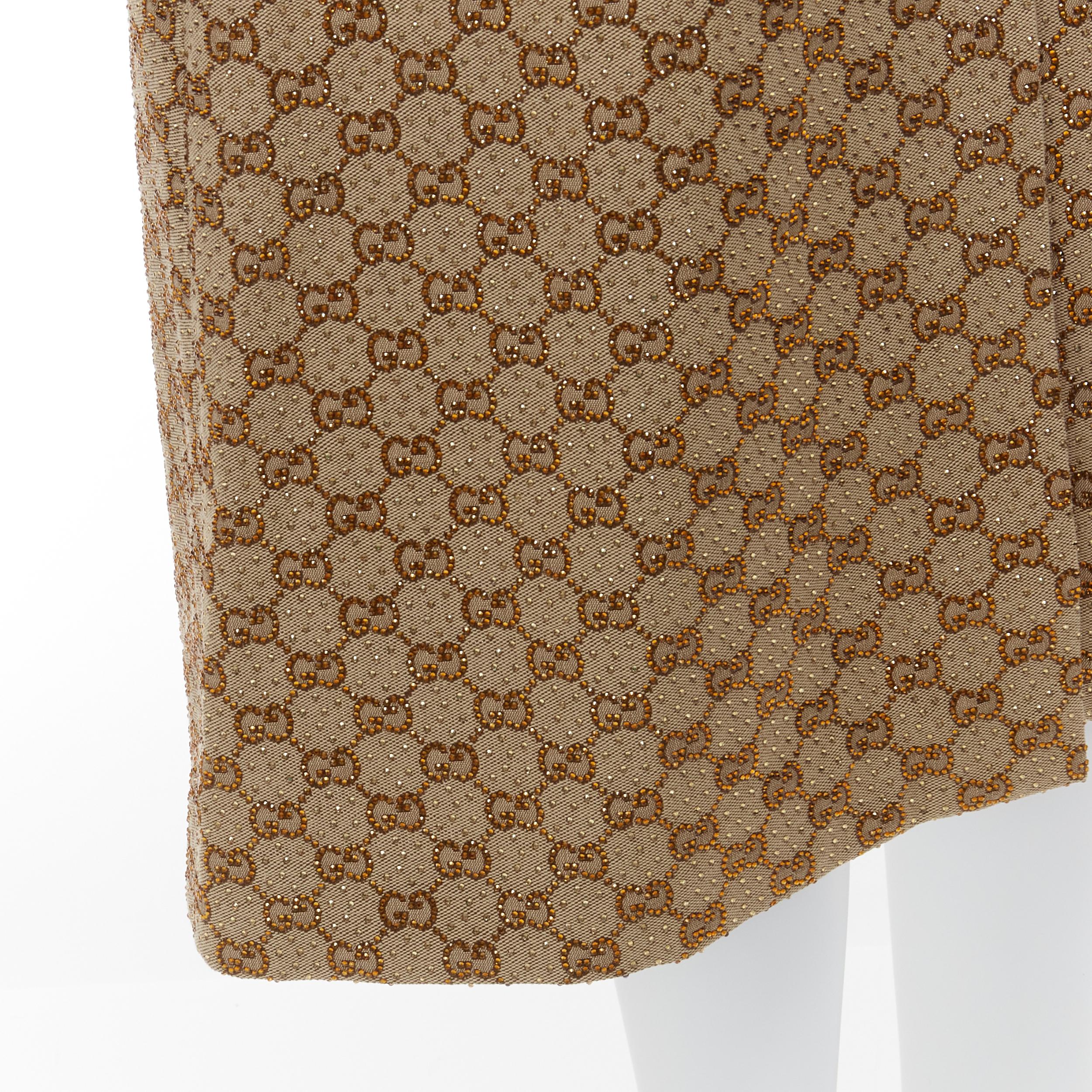 GUCCI Aria GG monogram crystal brown leather horsebit A-line midi skirt IT38 XS For Sale 3