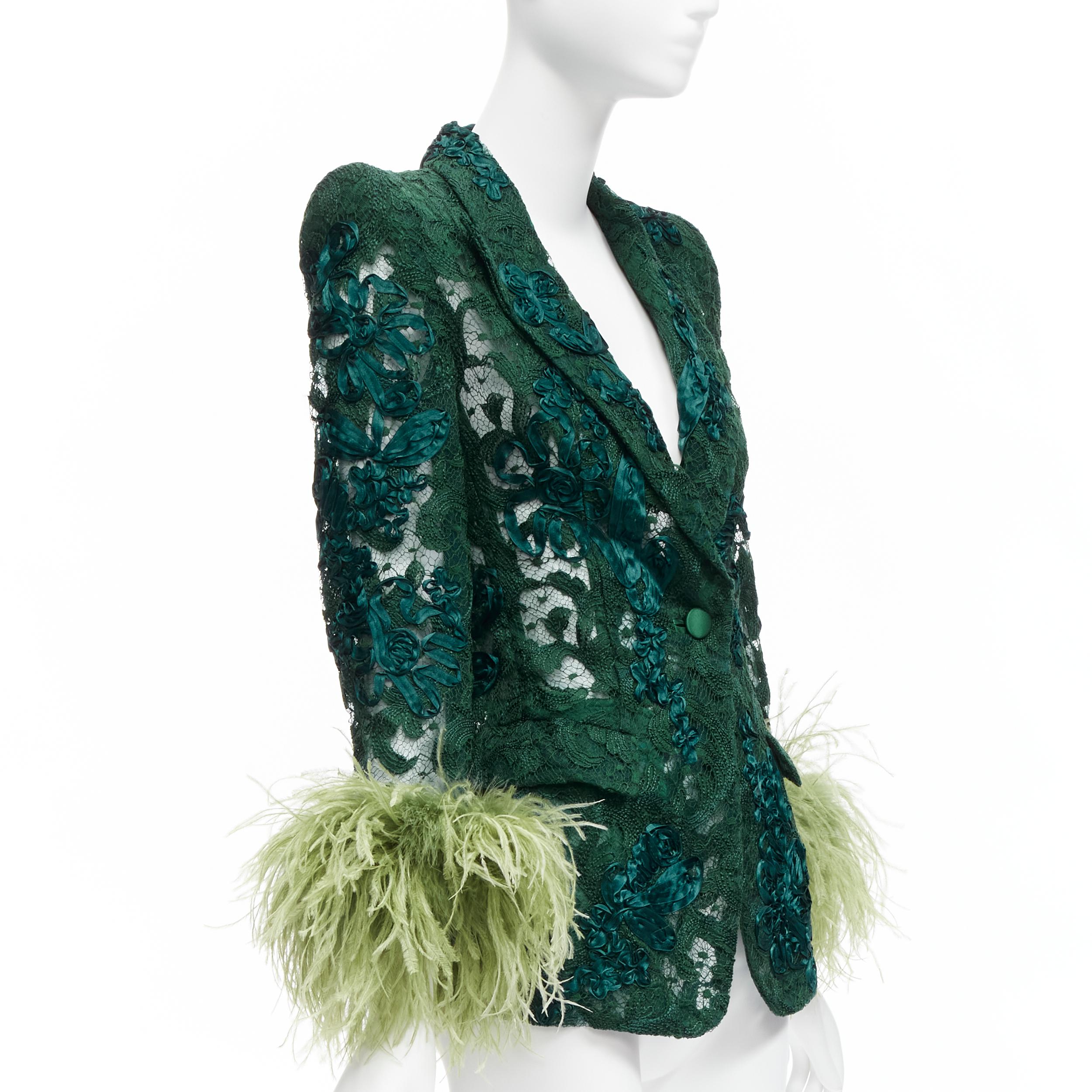 Women's GUCCI Aria  ostrich feather cuff embellished lace sheer blazer jacket IT36  For Sale