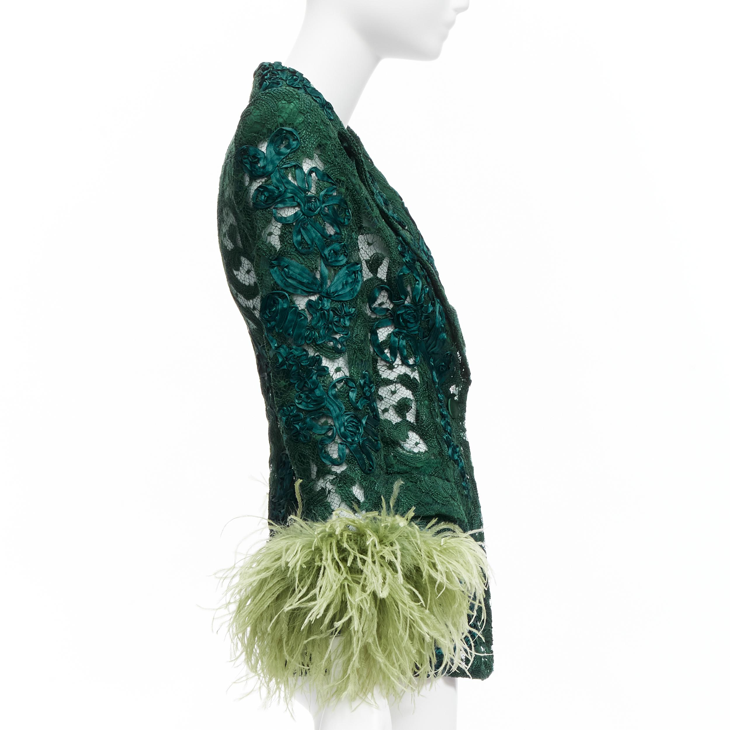 Gucci Aria  Veste blazer en dentelle avec manches en plumes d'autruche embellies IT36  en vente 1