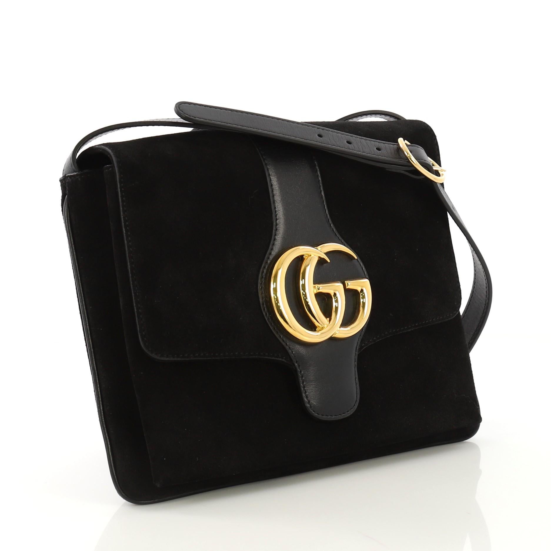 Black Gucci Arli Shoulder Bag Suede with Leather Medium