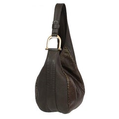 GUCCI army green PYTHON GREENWICH Hobo Shoulder Bag