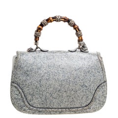 Gucci Ash Blue/Grey Speckled Leather Large New Bamboo Top Handle Bag