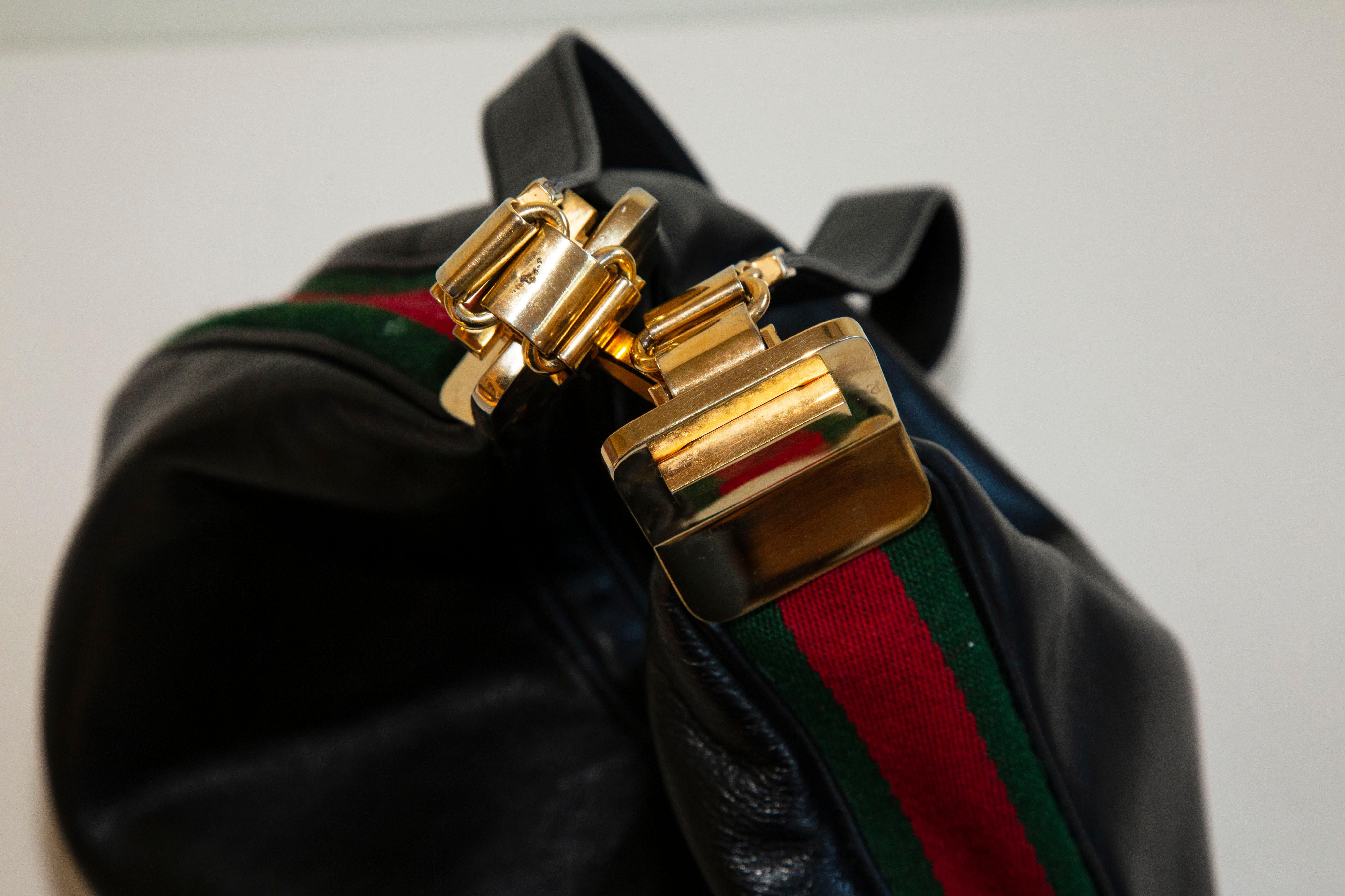 Gucci Attache Large Shoulder Bag Gucci Signature Race Strap Black Leather 1960s 6