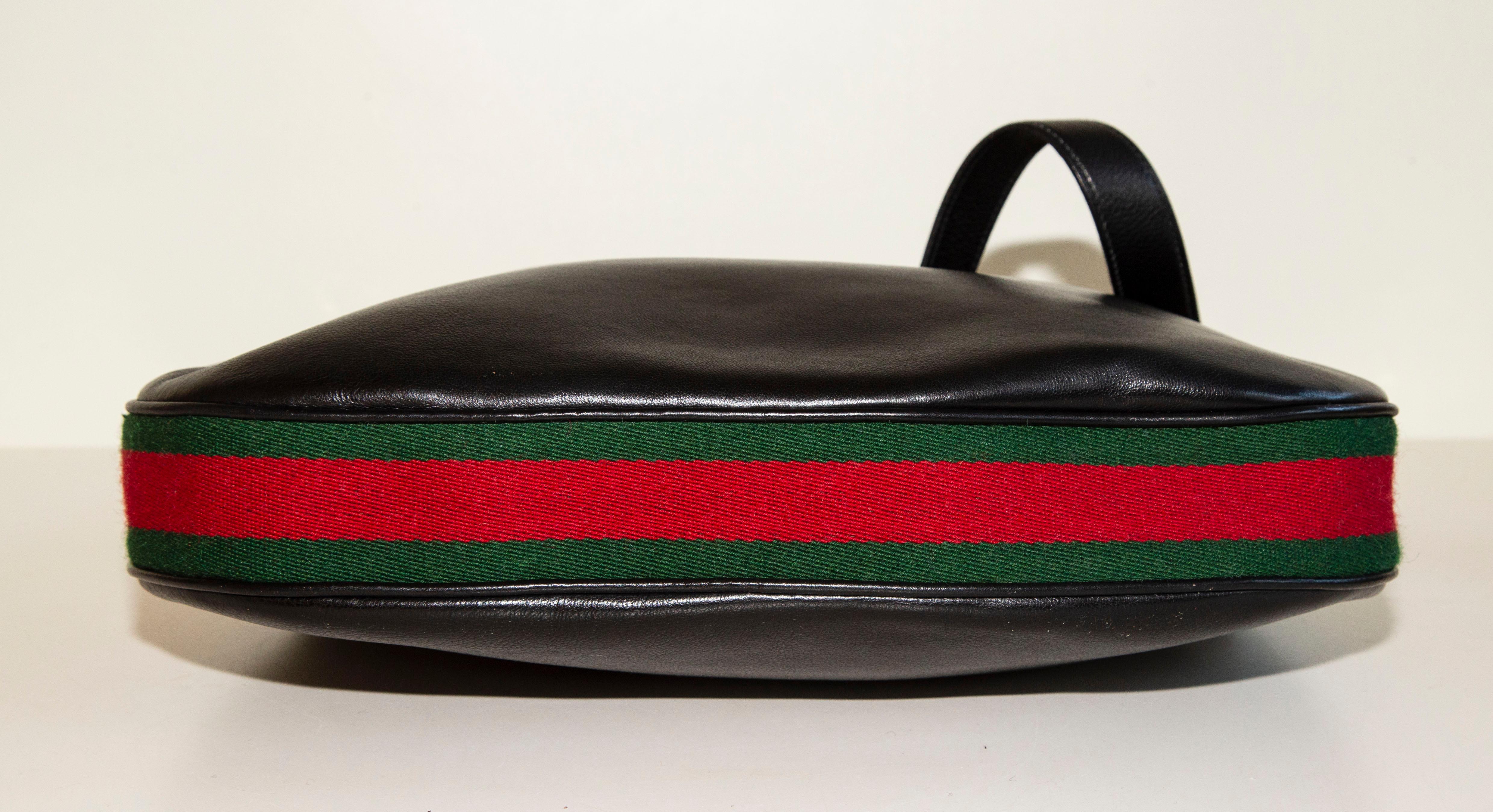 Gucci Attache Large Shoulder Bag Gucci Signature Race Strap Black Leather 1960s 3