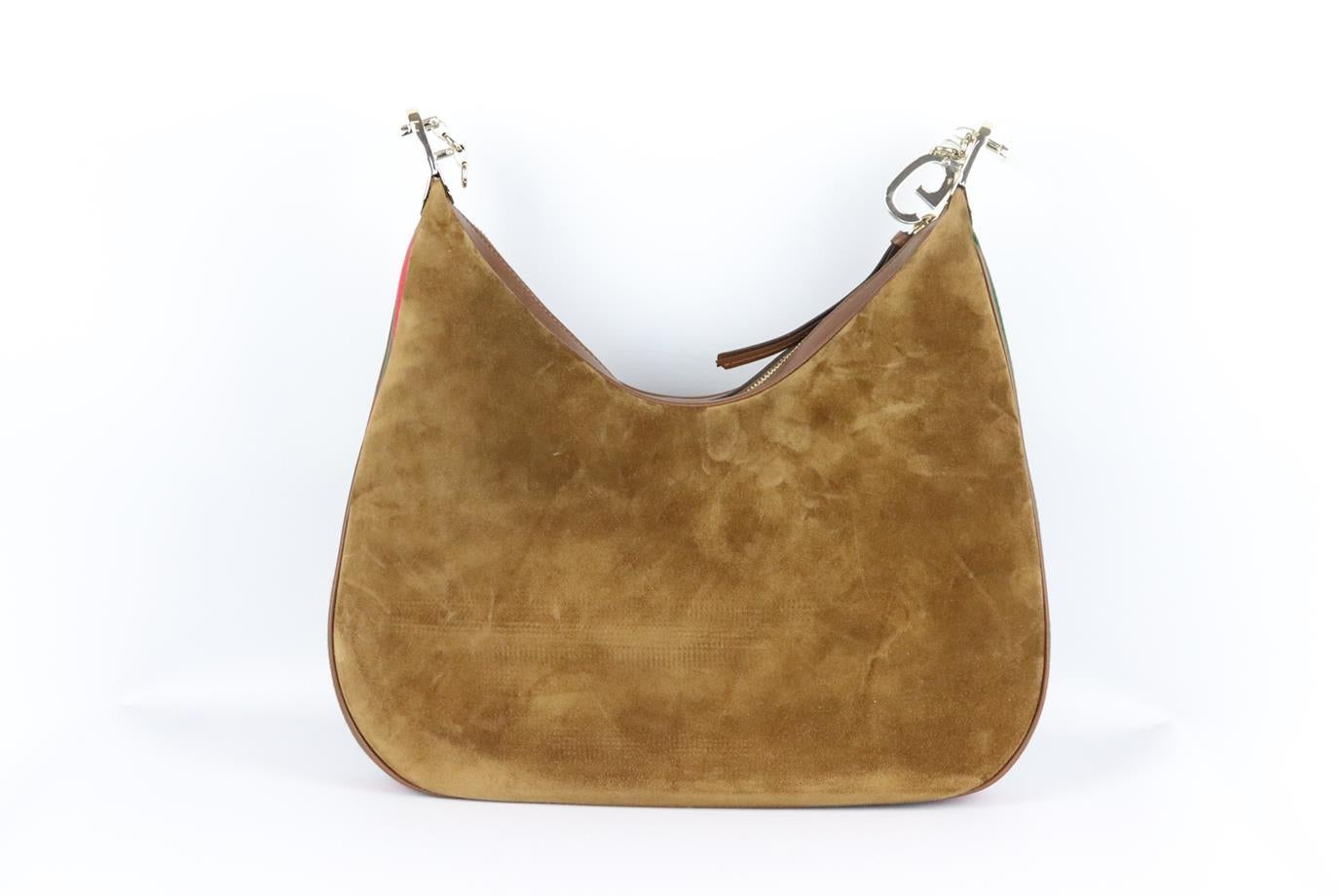 Women's Gucci Attache Large Webbing Trimmed Suede Shoulder Bag