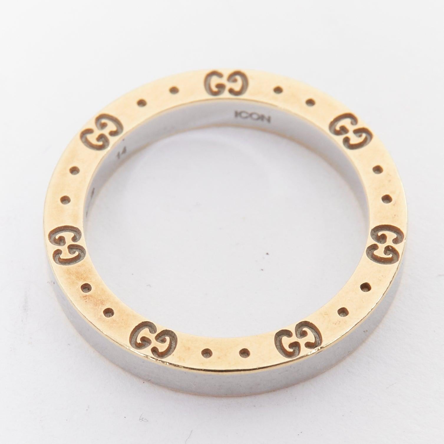 GUCCI AU 760 gold silver tone GG monogram engraved ring In Good Condition For Sale In Hong Kong, NT