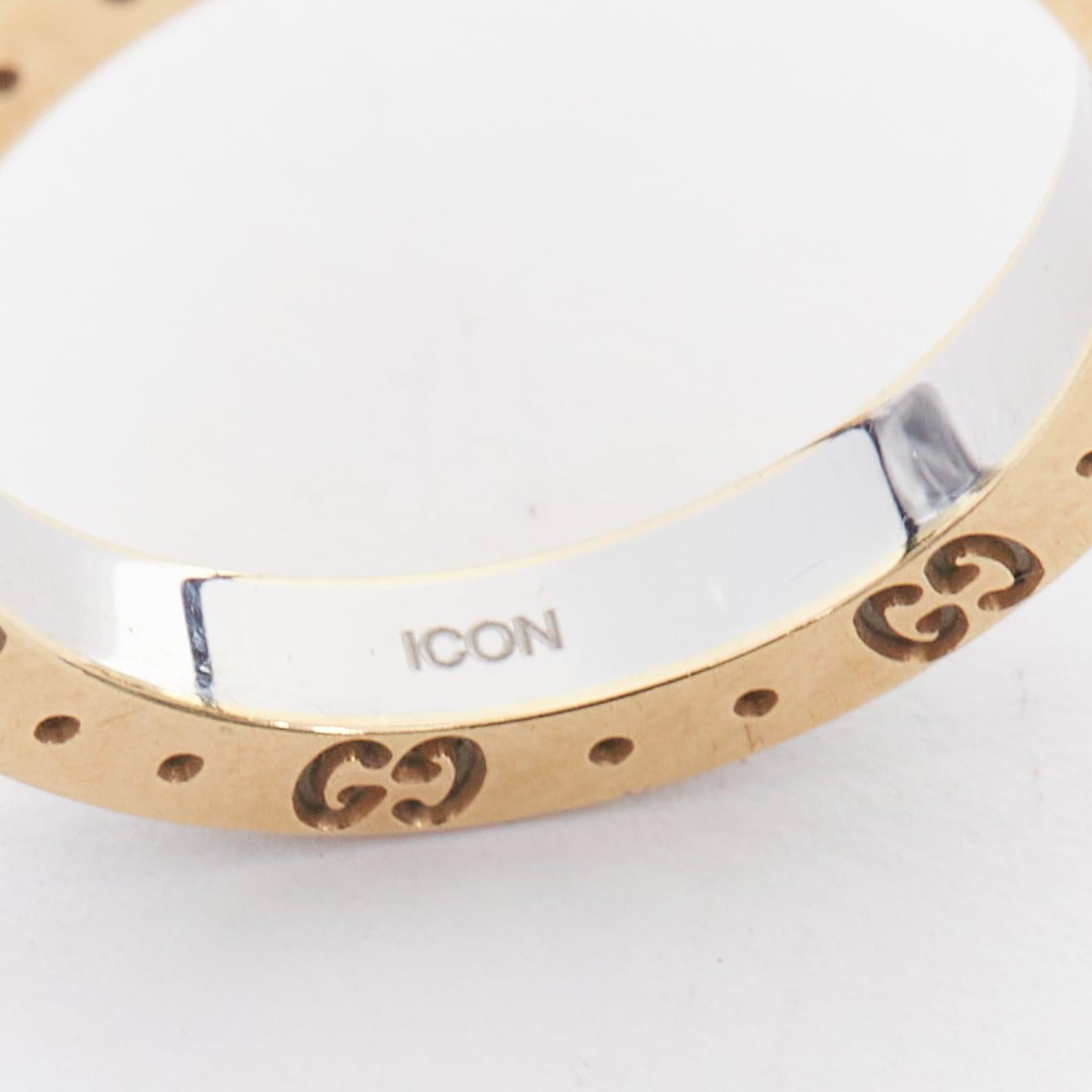 Women's GUCCI AU 760 gold silver tone GG monogram engraved ring For Sale