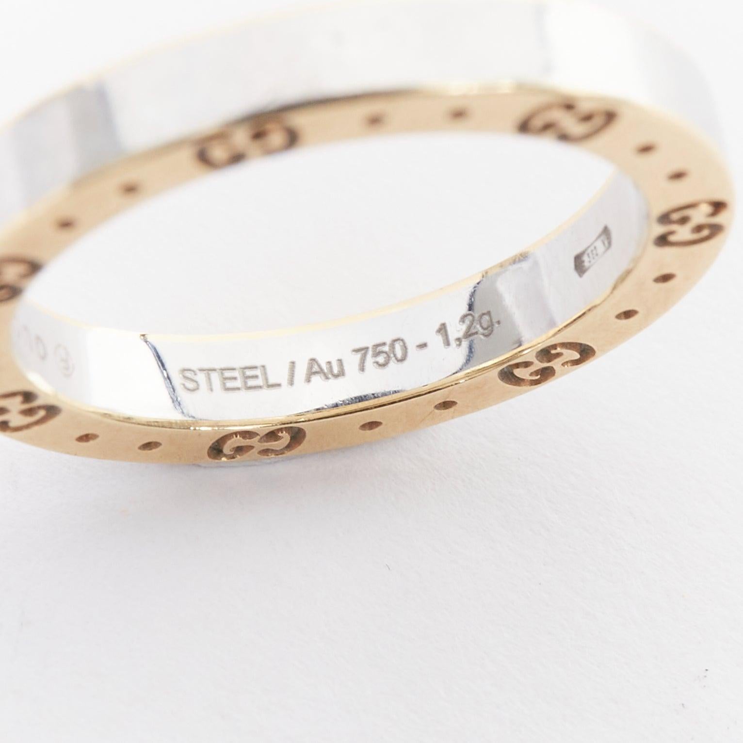 GUCCI AU 760 gold silver tone GG monogram engraved ring For Sale 1