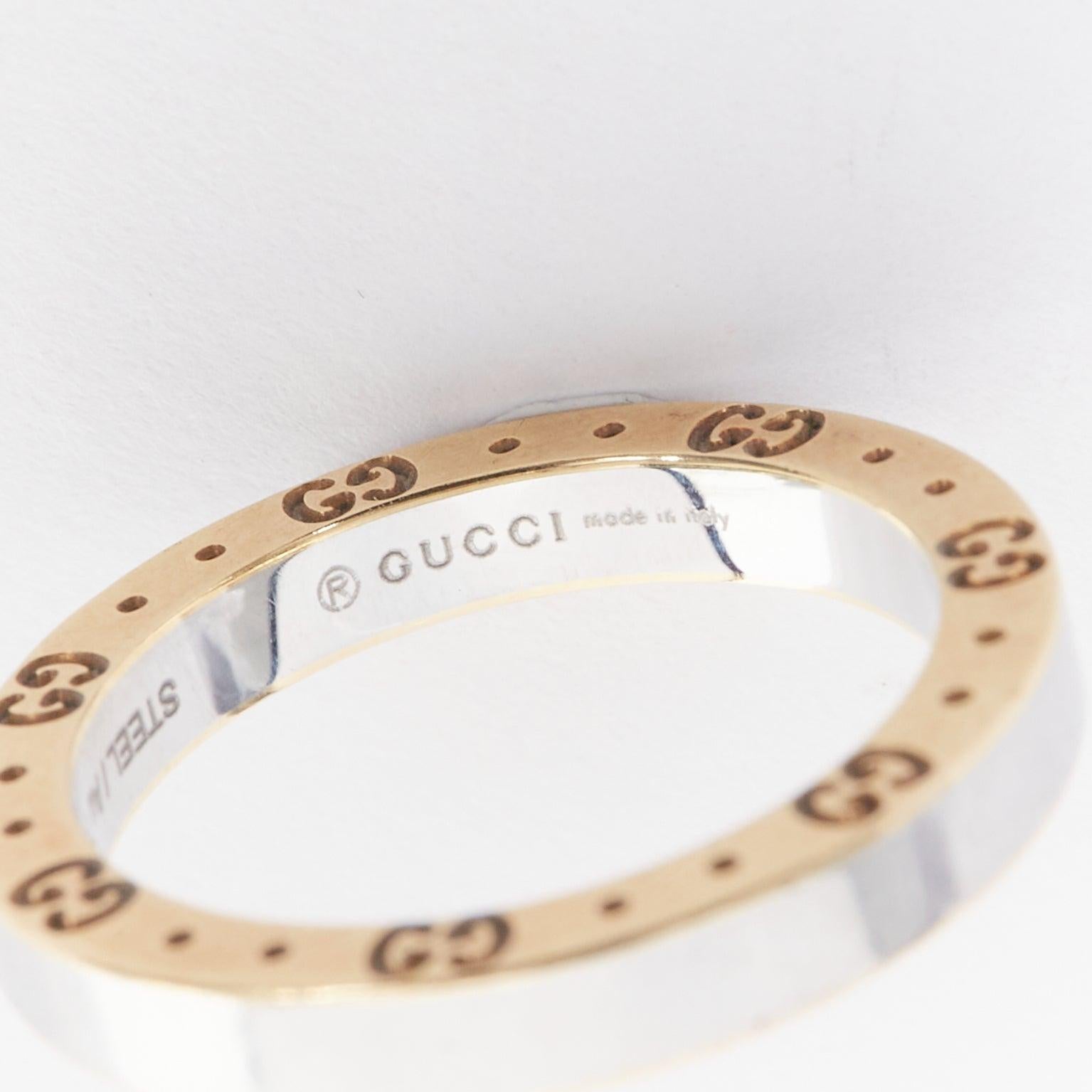 GUCCI AU 760 gold silver tone GG monogram engraved ring For Sale 2