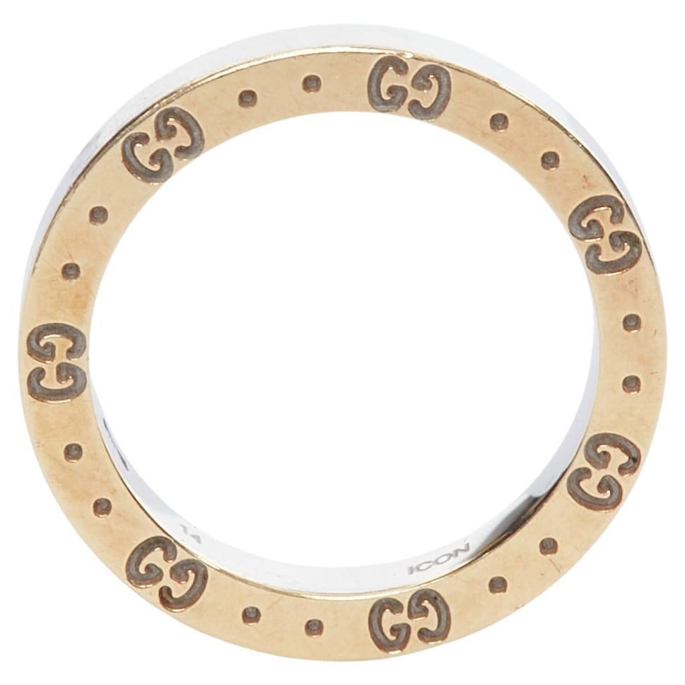 GUCCI AU 760 gold silver tone GG monogram engraved ring