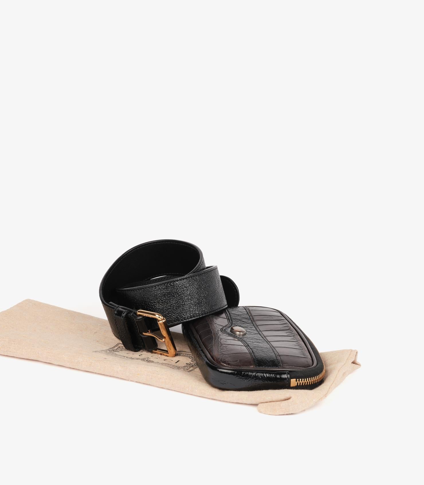 Gucci Alligatore e pelle di vitello opaco melanzana, vernice nera invecchiata Op in vendita 6