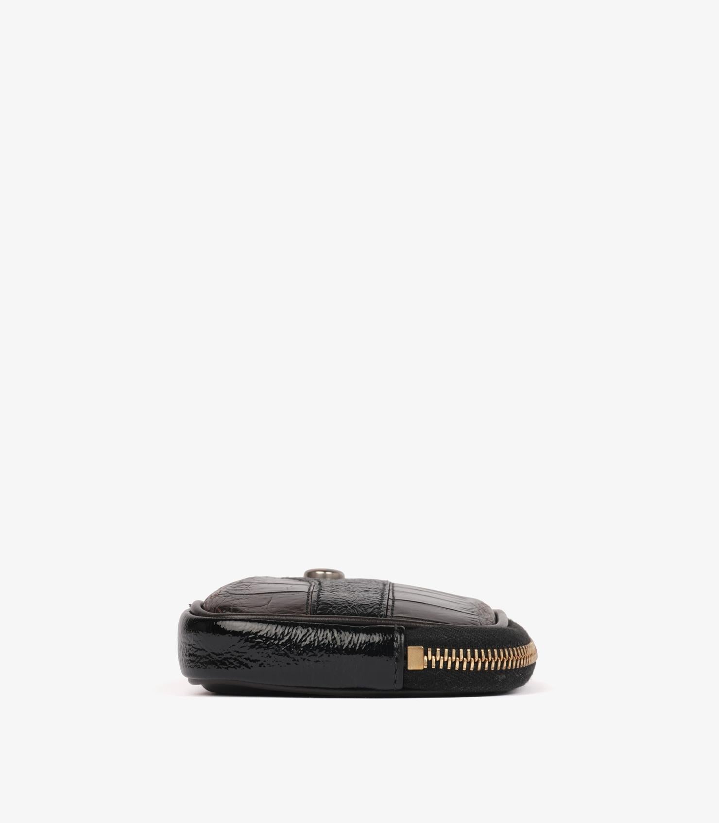 Donna Gucci Alligatore e pelle di vitello opaco melanzana, vernice nera invecchiata Op in vendita