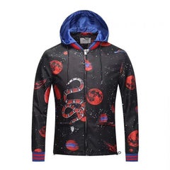 Gucci Authentic Snake Print Detachable Hood Jacket in Black (Size 50) 473299