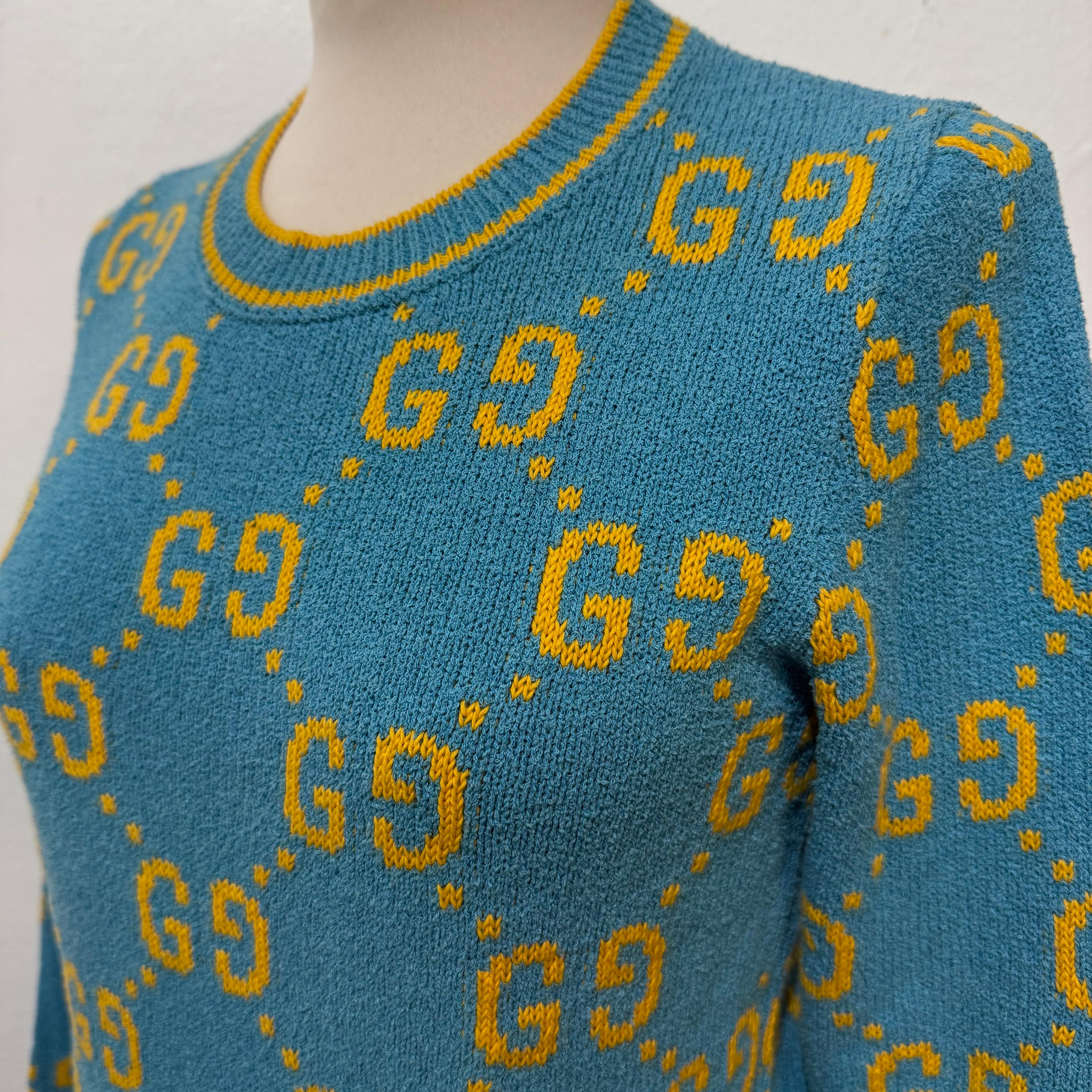 Pull GG bleu azur et jaune de Gucci Taille XS Excellent état - En vente à Gazzaniga (BG), IT