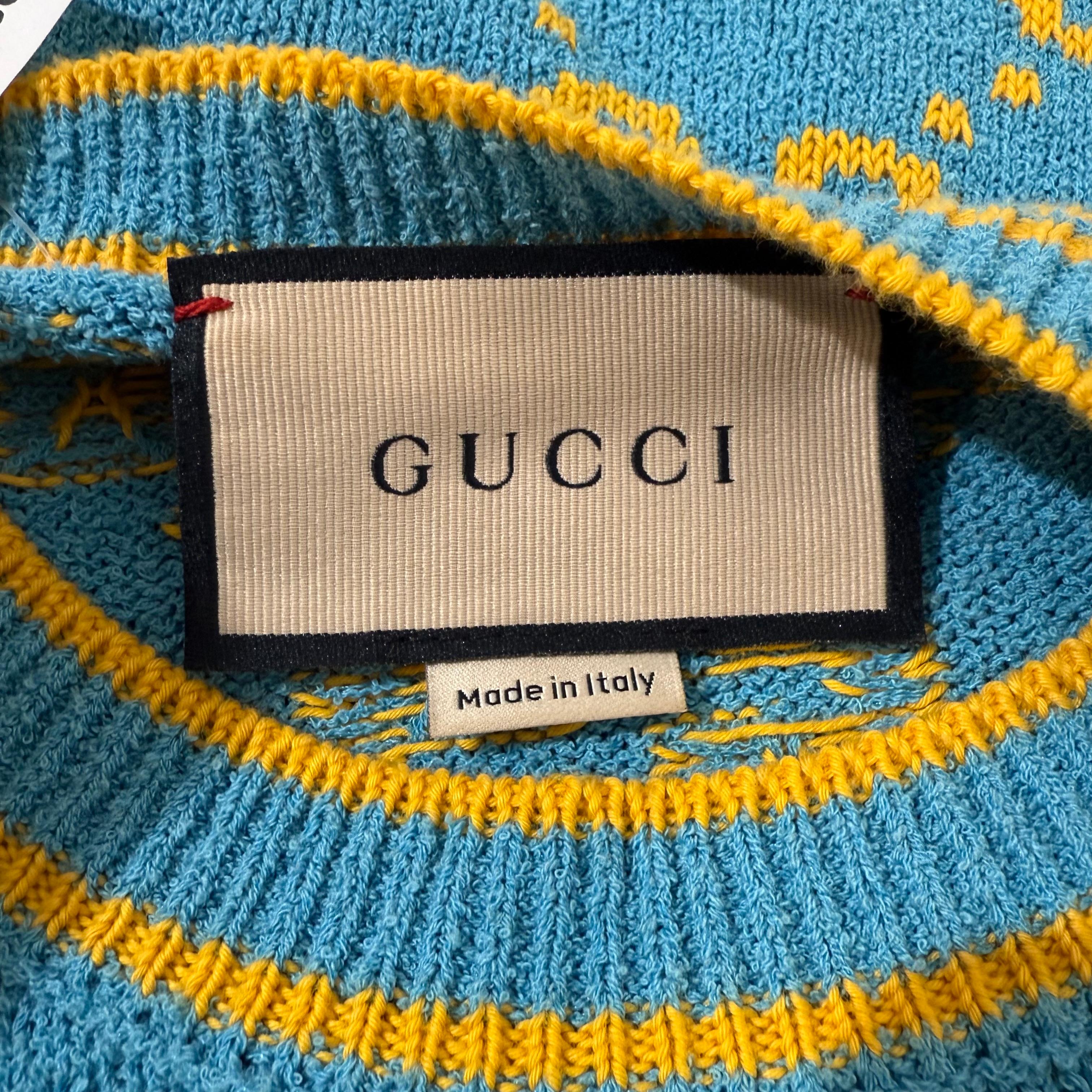 Pull GG bleu azur et jaune de Gucci Taille XS en vente 1