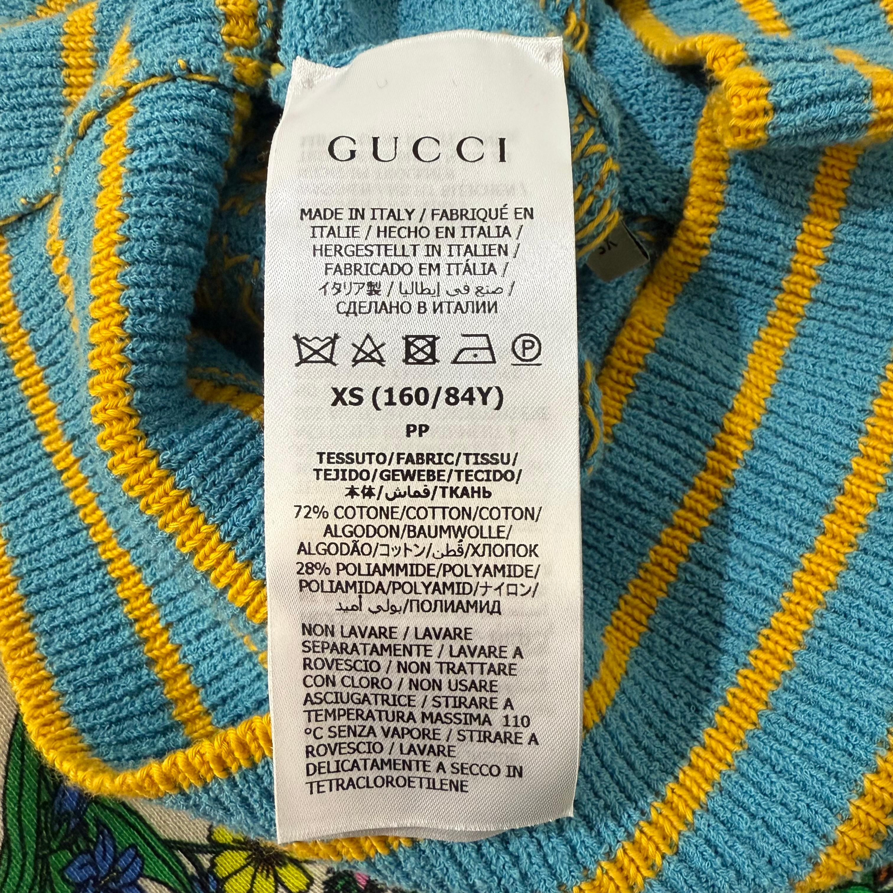 Pull GG bleu azur et jaune de Gucci Taille XS en vente 2