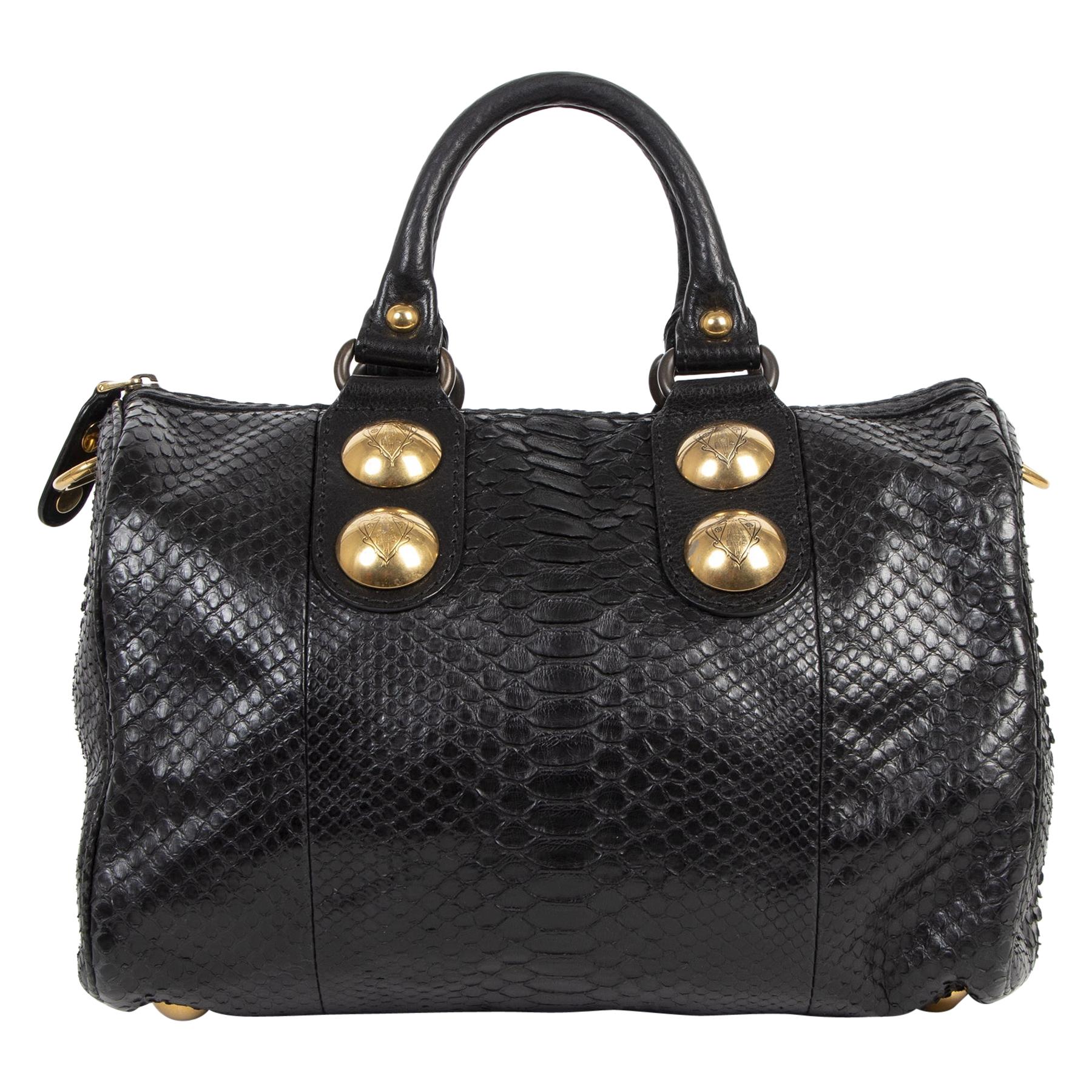 Gucci Babouska Black Python Skin Leather Boston Bag 