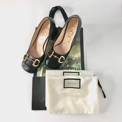 Gucci Baby Horsebit Black Leather Platform Heeled Pumps 37