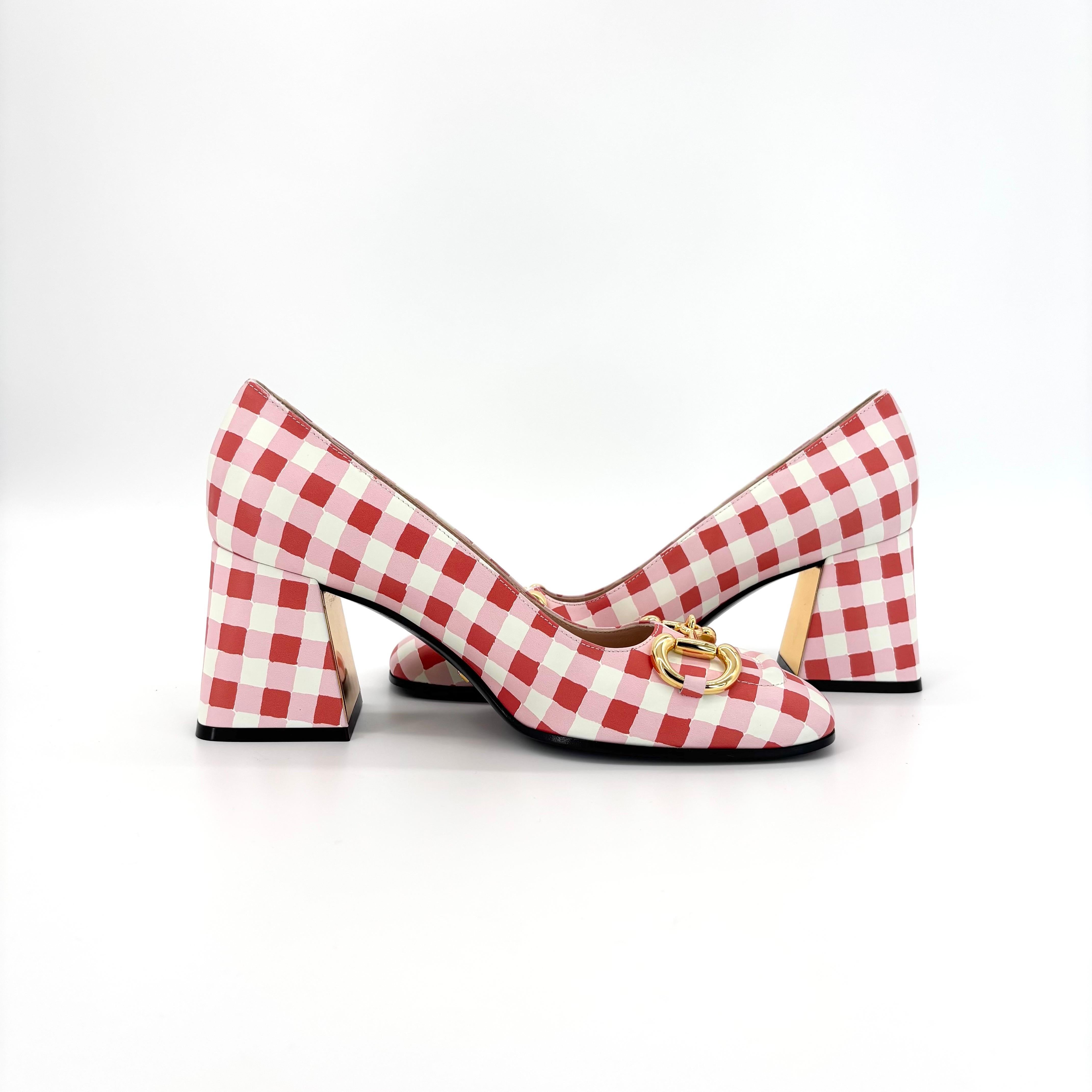 Gucci Baby Horsebit Ken Scott Jardín a cuadros Plataforma Tacones Bombas 37.5 Beige en venta