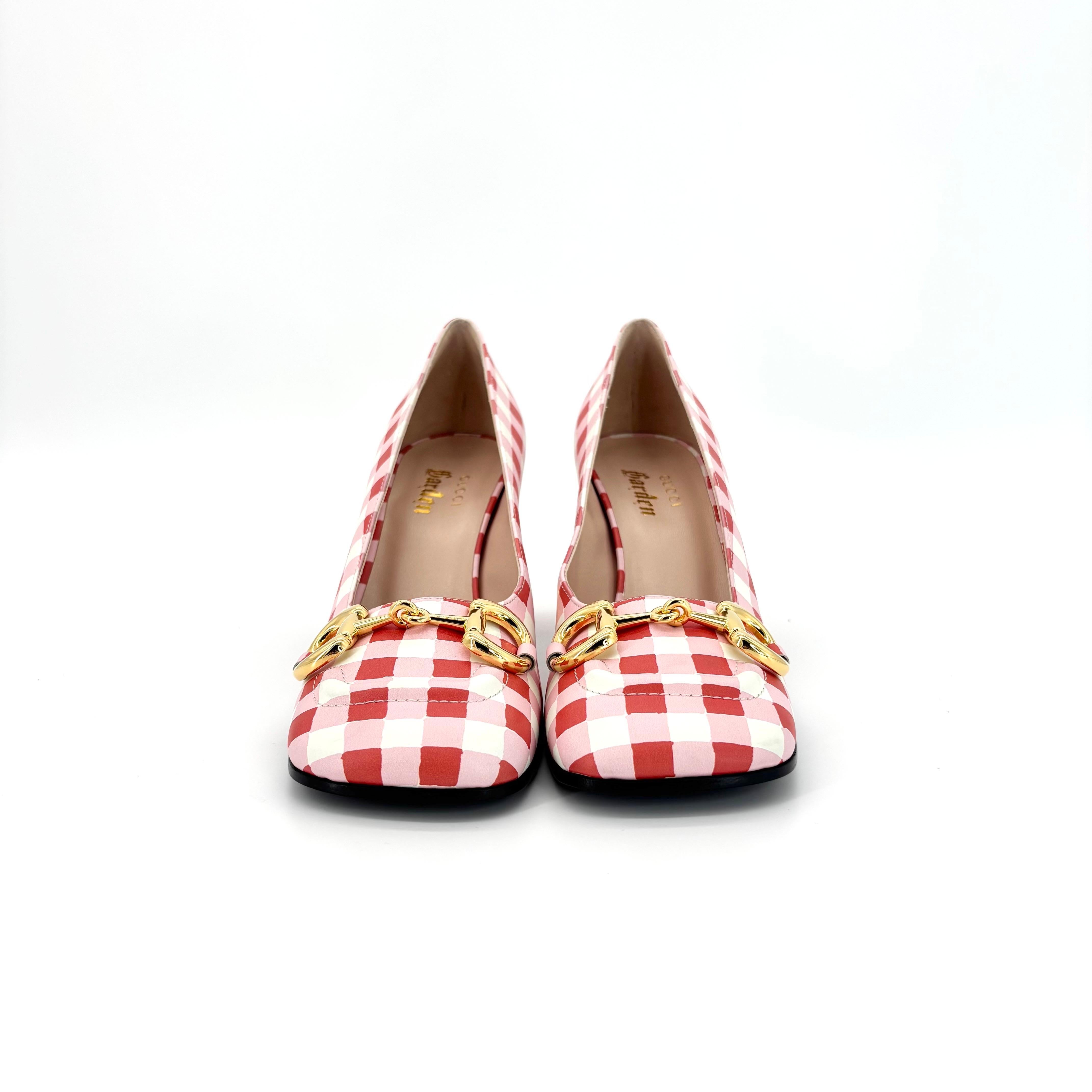 De las mujeres Gucci Baby Horsebit Ken Scott Jardín a cuadros Plataforma Tacones Bombas 37.5 en venta