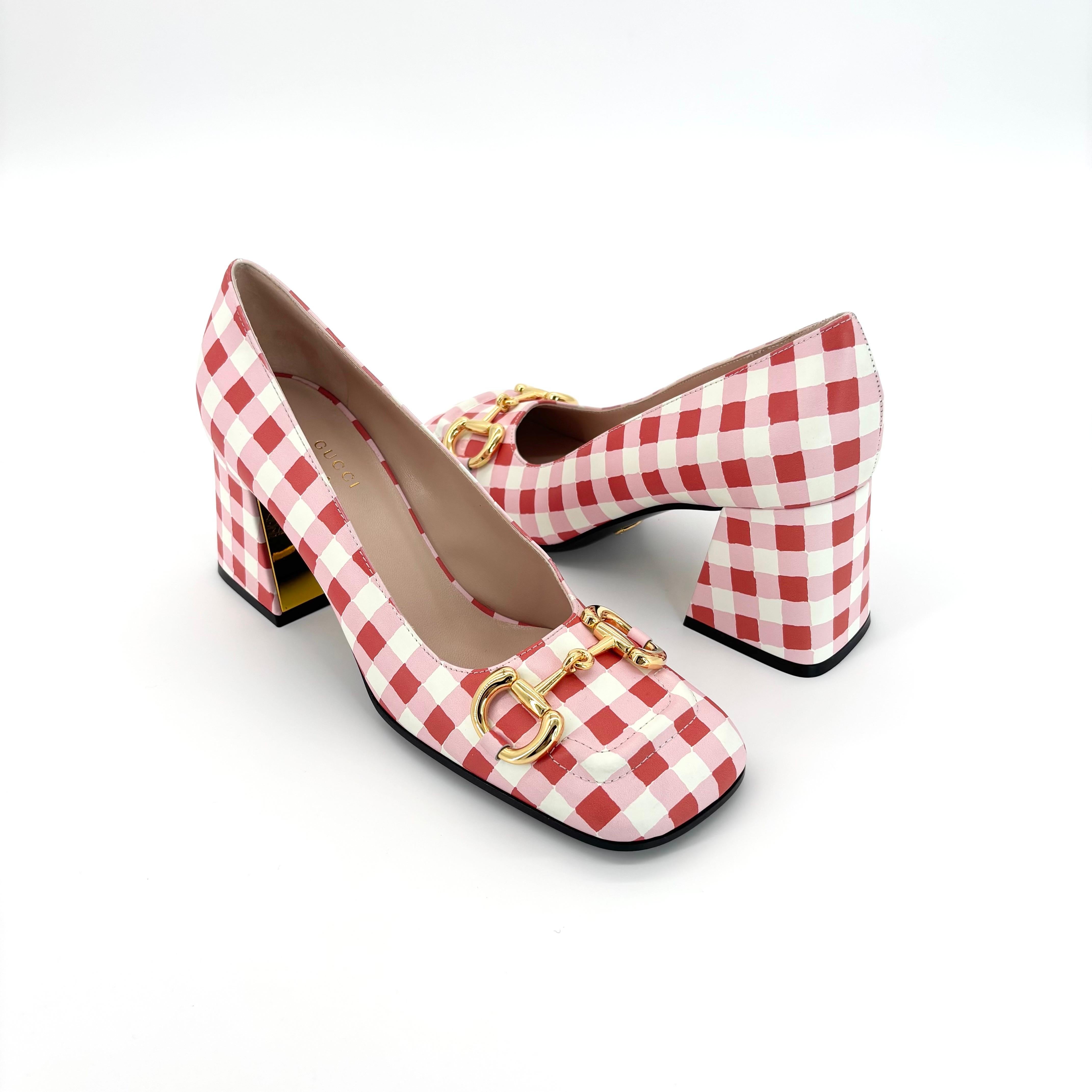 Gucci Baby Horsebit Ken Scott Jardín a cuadros Plataforma Tacones Bombas 37.5 en venta 2