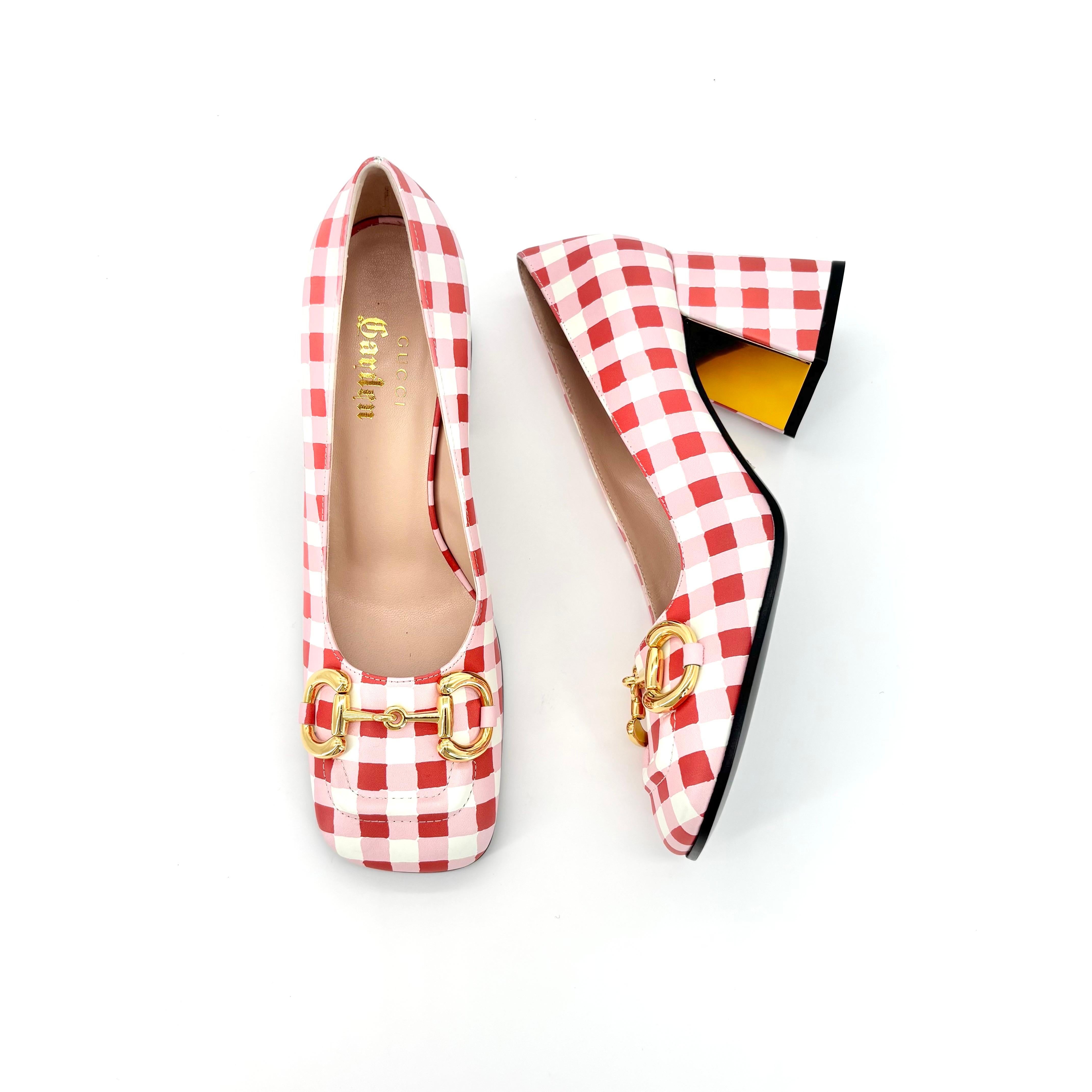 Gucci Baby Horsebit Ken Scott Jardín a cuadros Plataforma Tacones Bombas 37.5 en venta 3