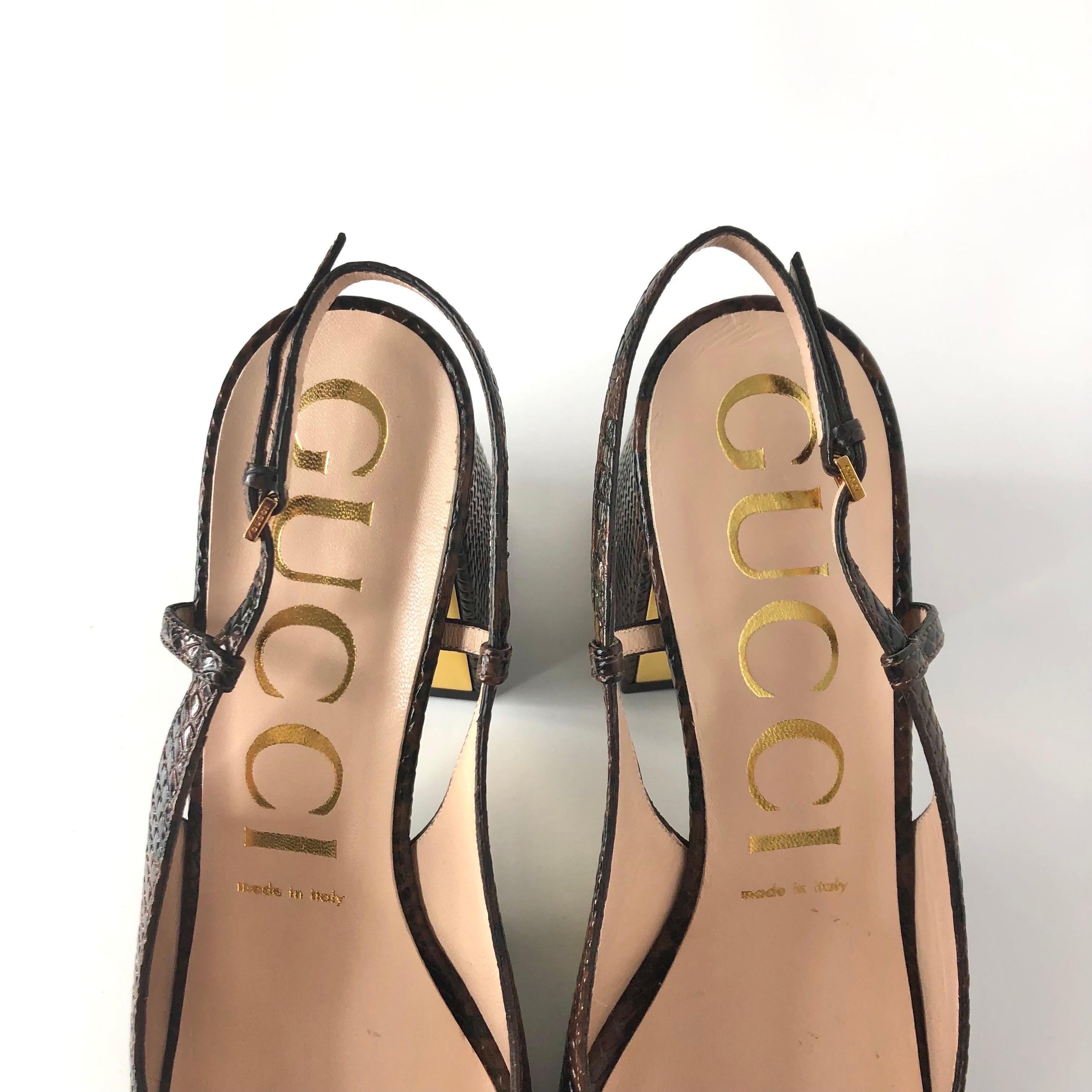 Gucci Baby Horsebit Snake Emboss Slingback Platform Heel Pumps 39 In condizioni ottime in vendita a Mechanicsville, VA
