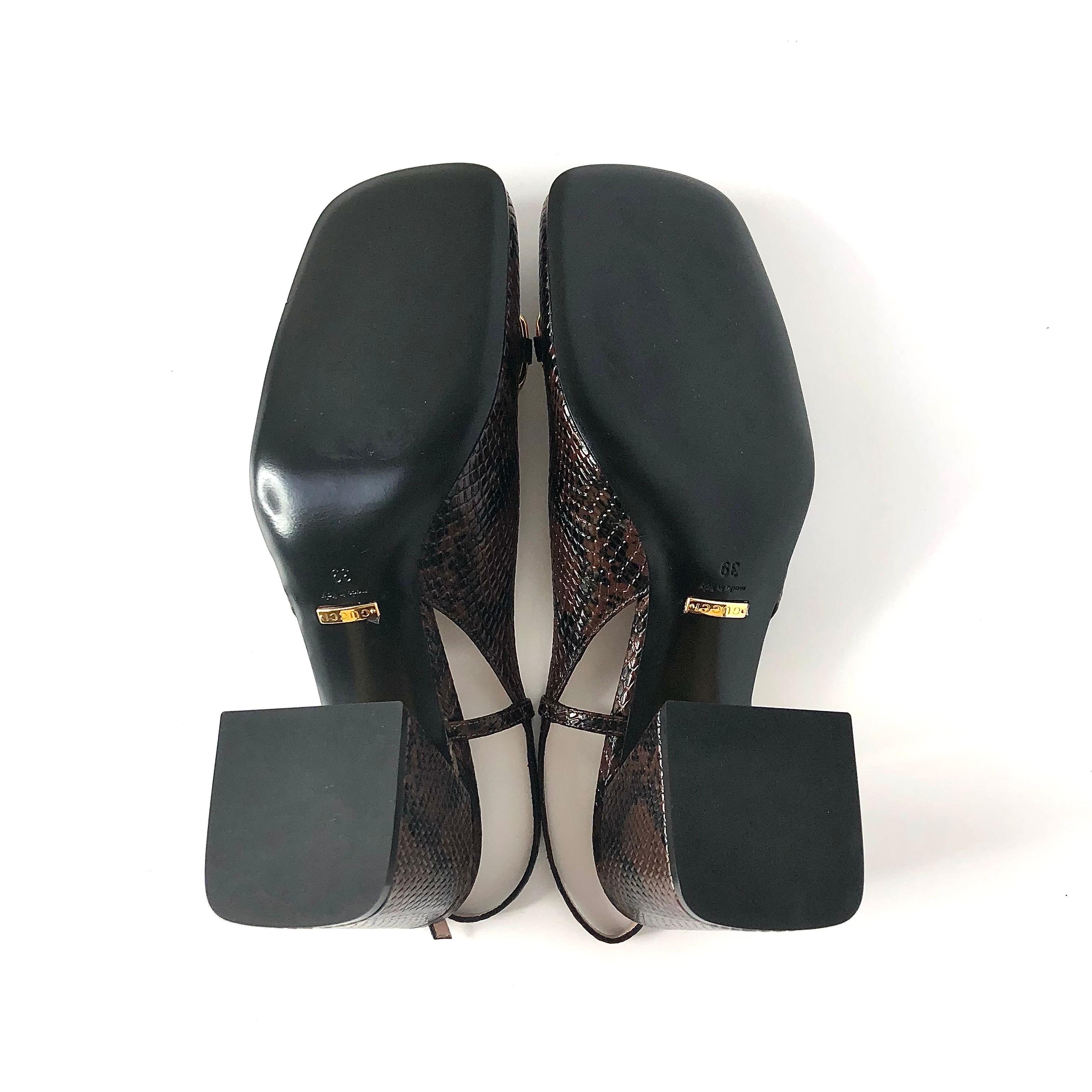 Gucci Baby Horsebit Snake Emboss Slingback Platform Heel Pumps 39 in vendita 2