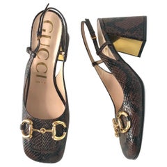 Gucci Baby Horsebit Snake Emboss Slingback Platform Heel Pumps 39