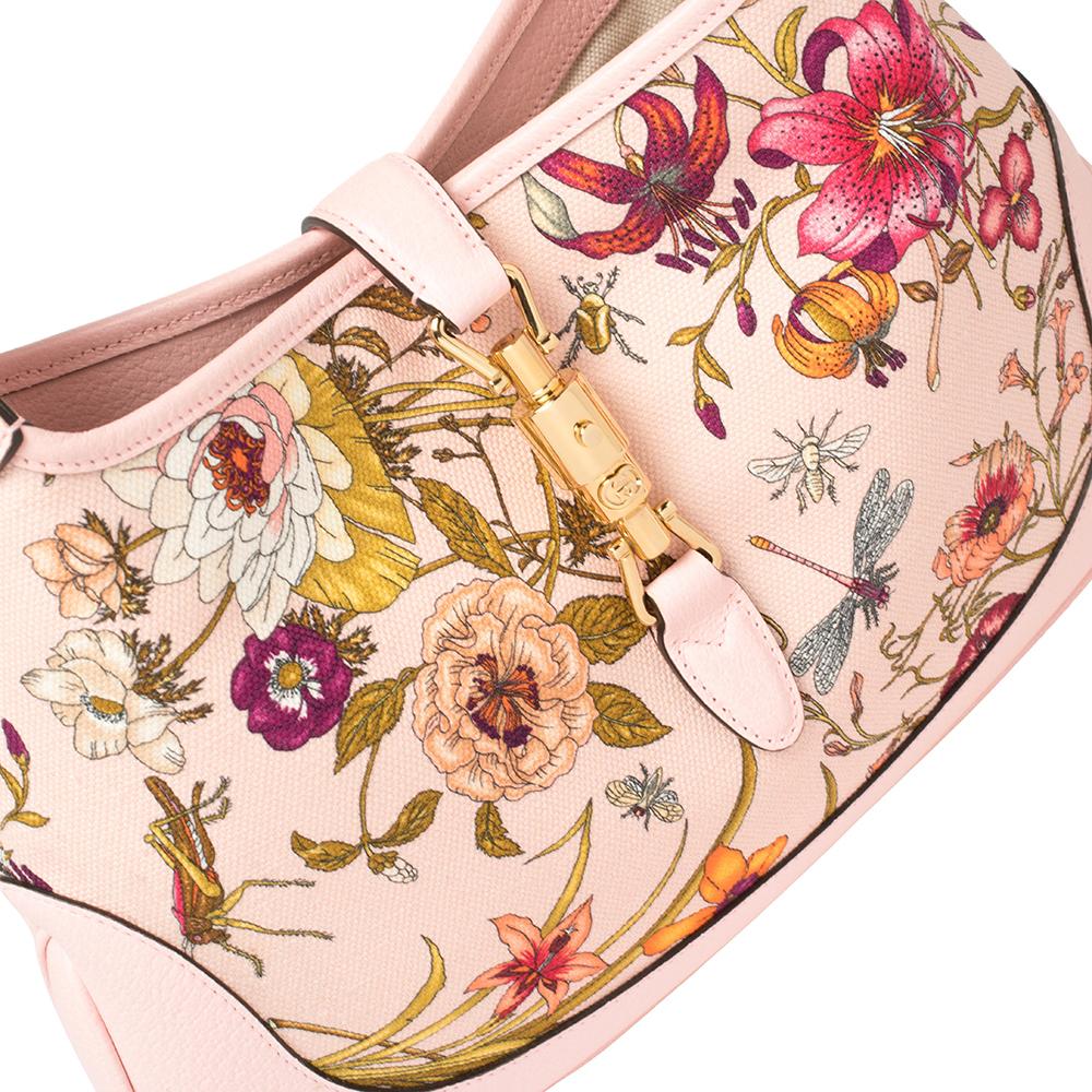 Gucci Baby Pink Floral Canvas und Leder Limited Edition Jackie 1961 Hobo 8