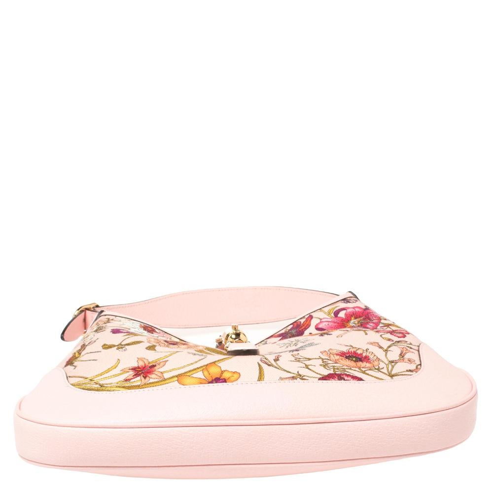 Gucci Baby Pink Floral Canvas und Leder Limited Edition Jackie 1961 Hobo im Zustand „Hervorragend“ in Dubai, Al Qouz 2